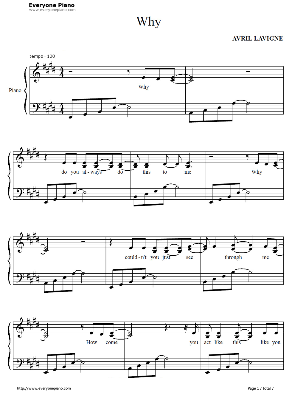 Why钢琴谱_艾薇儿