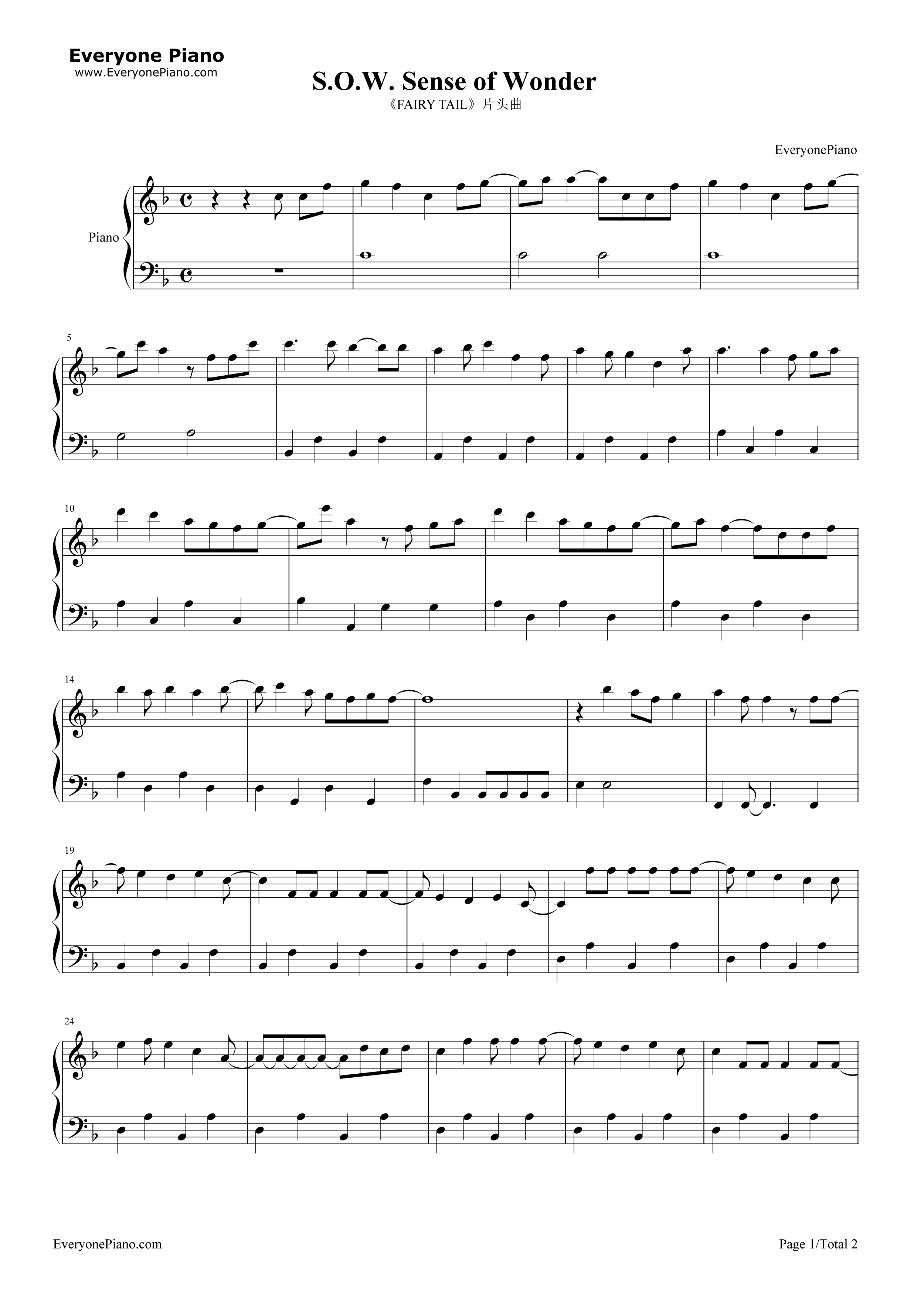 S.O.W._Sense_of_Wonder钢琴谱_美女甜甜圈！！！
