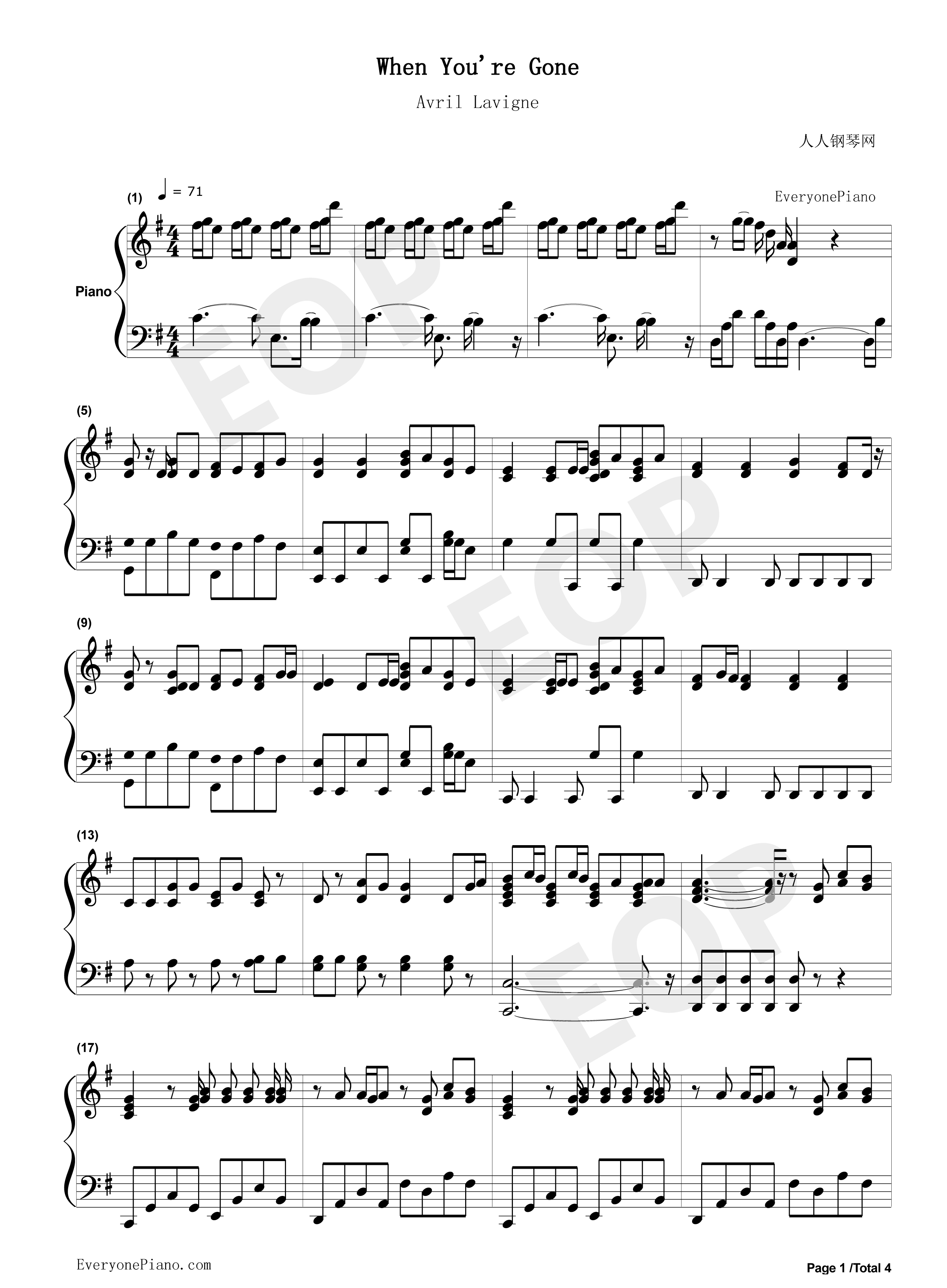 When_You're_Gone钢琴谱_艾薇儿__Avril_Lavigne