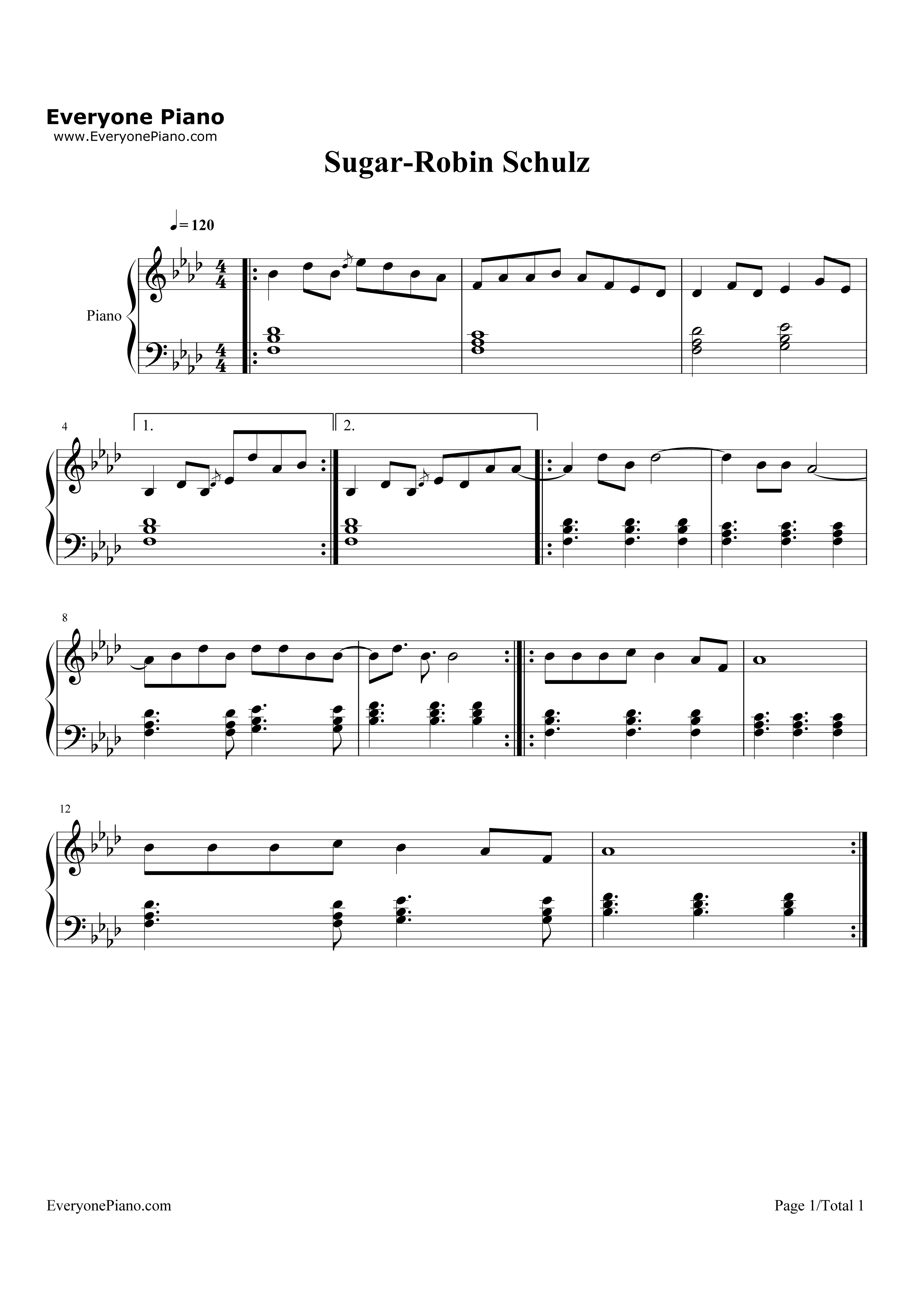 Sugar钢琴谱_Sugar_Robin_Schulz