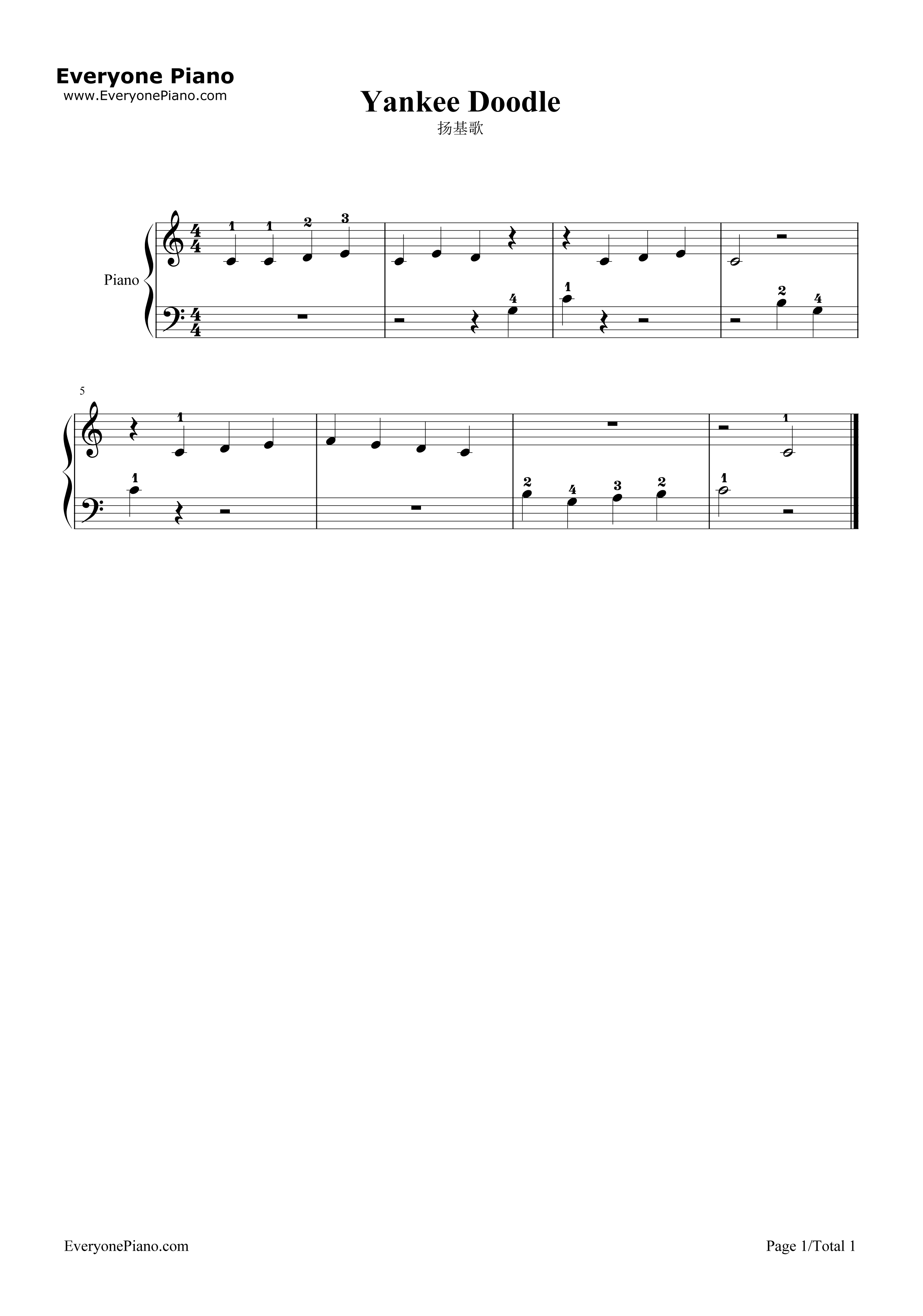 扬基歌钢琴谱_未知