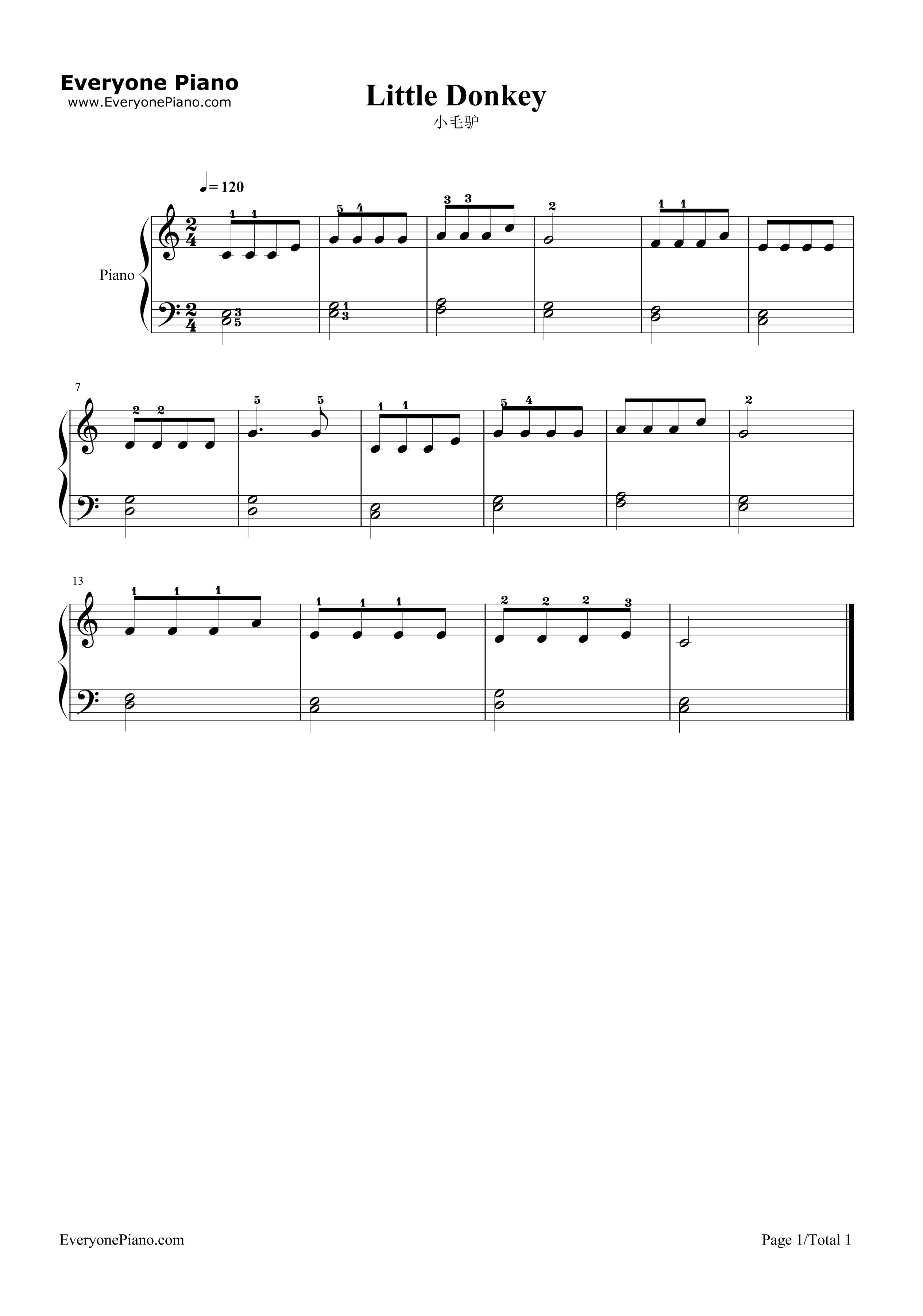 小毛驴钢琴谱_未知