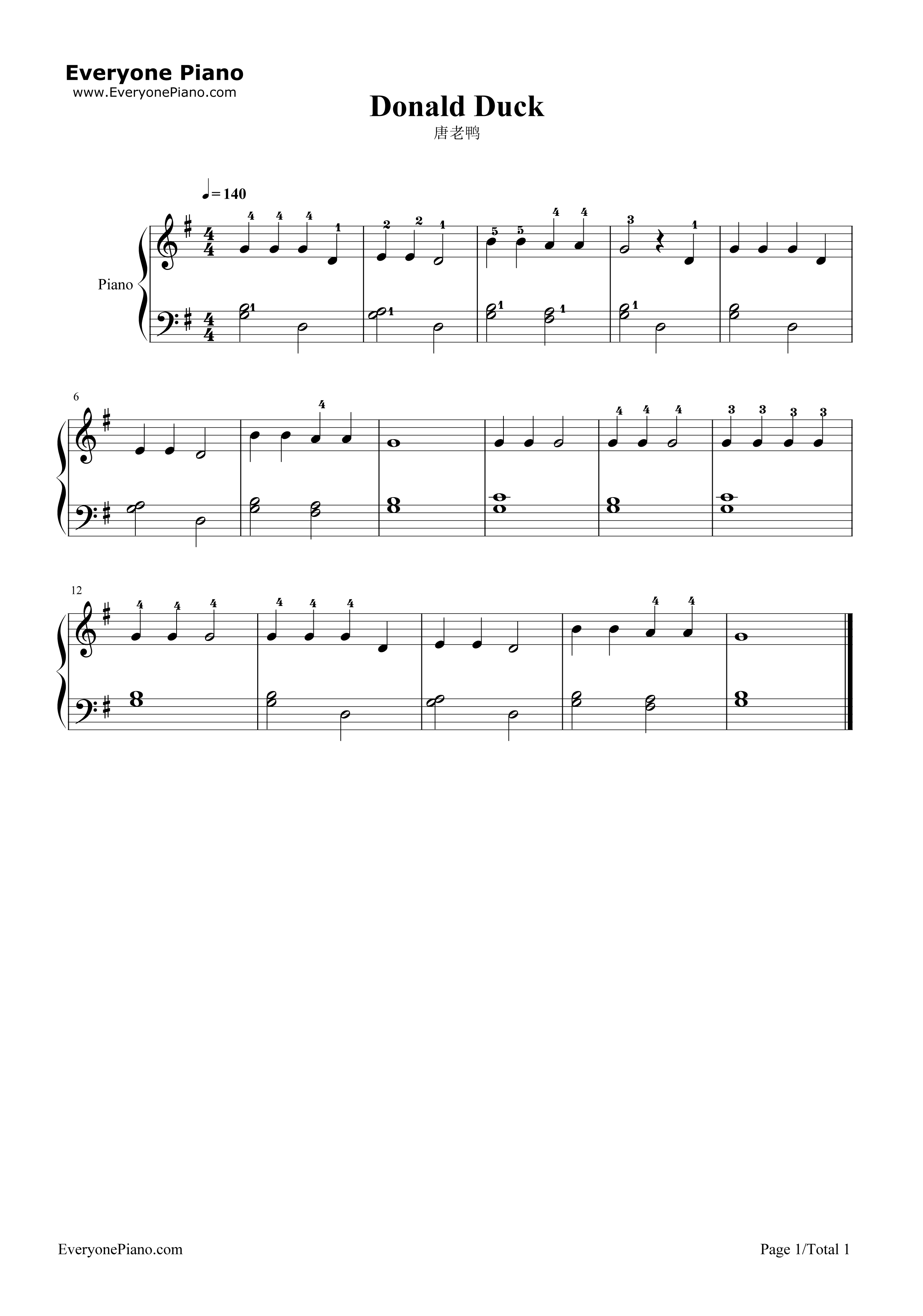 唐老鸭钢琴谱_未知