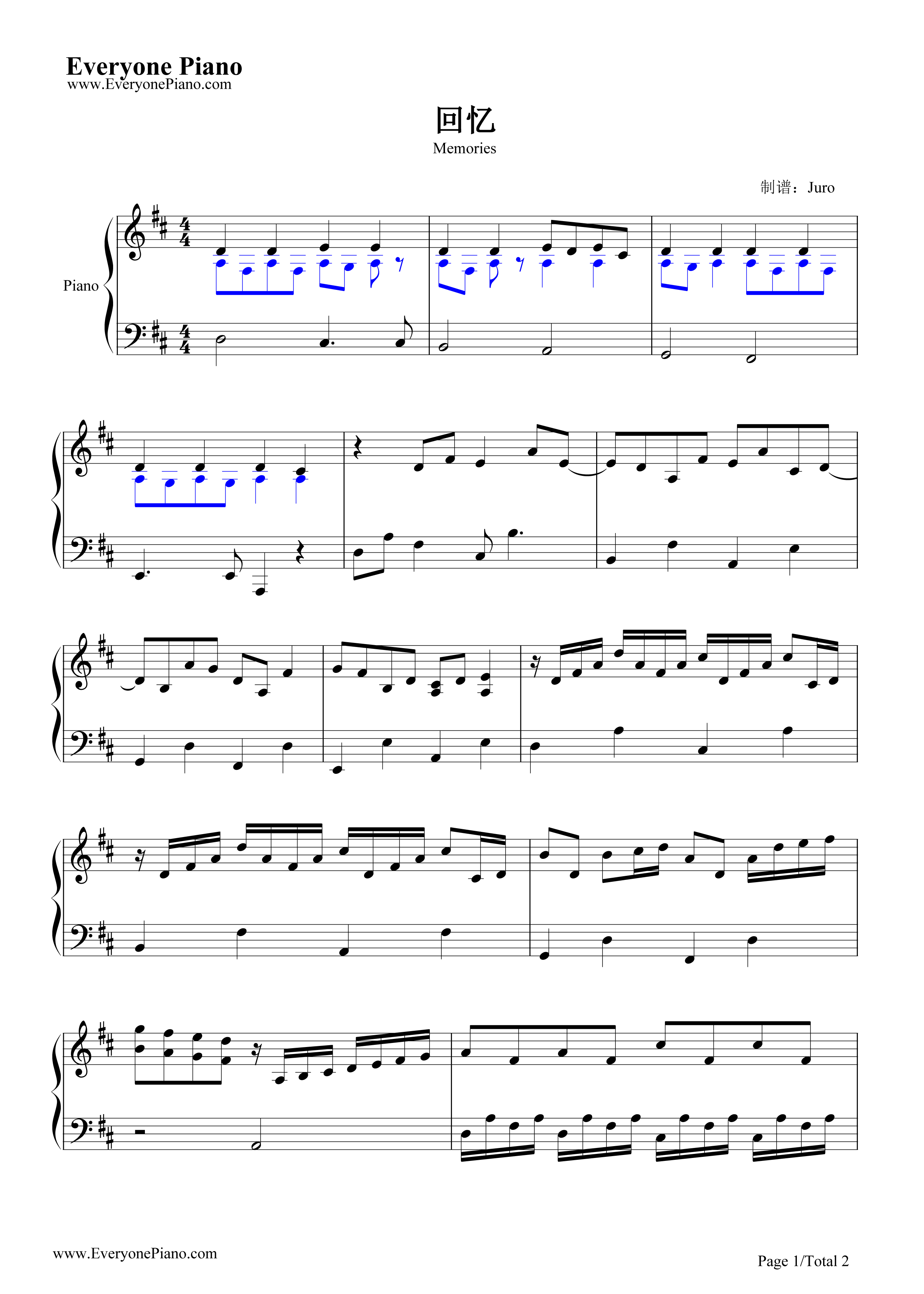回忆钢琴谱_未知