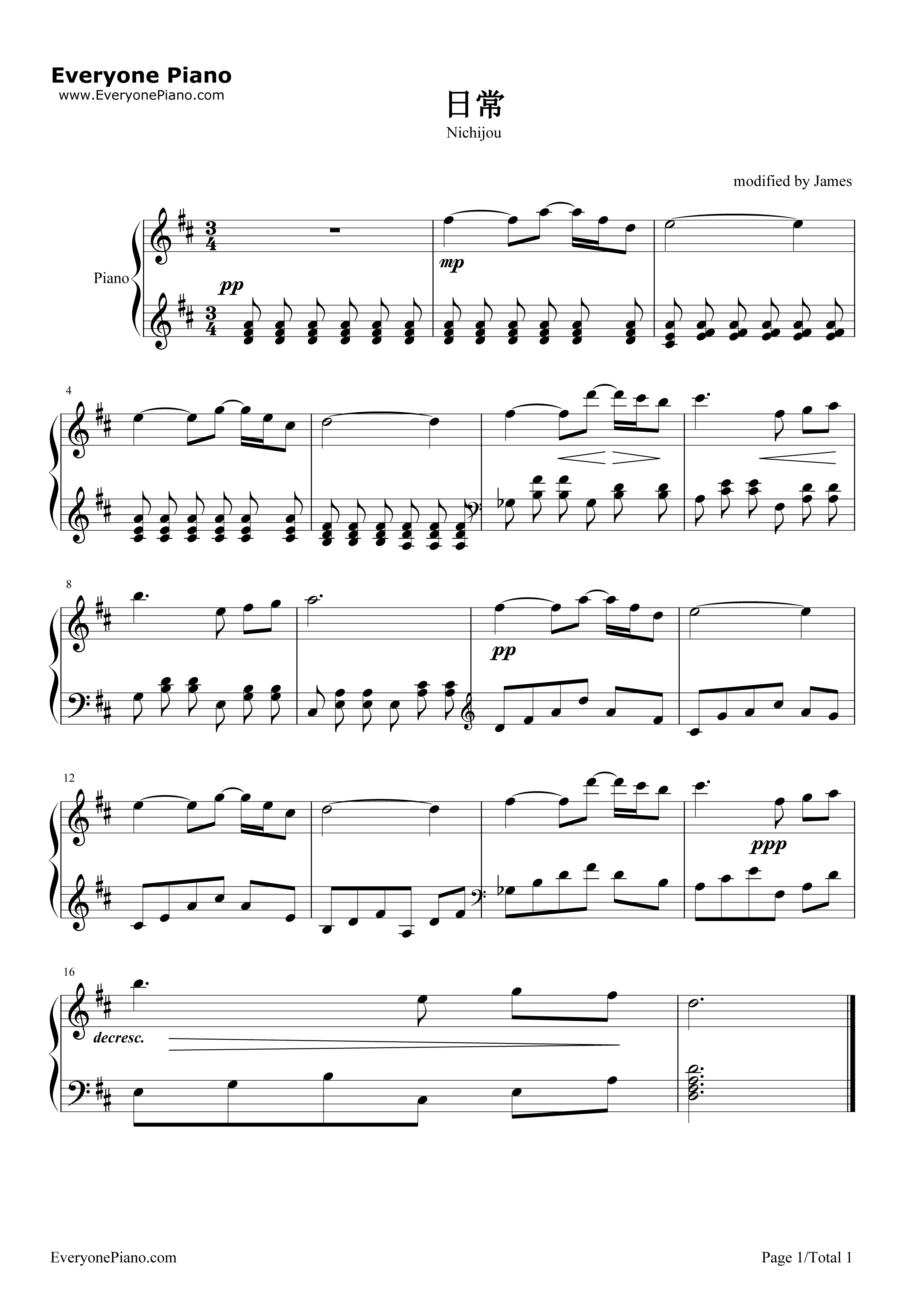 Nichijou_OST钢琴谱_野见佑二