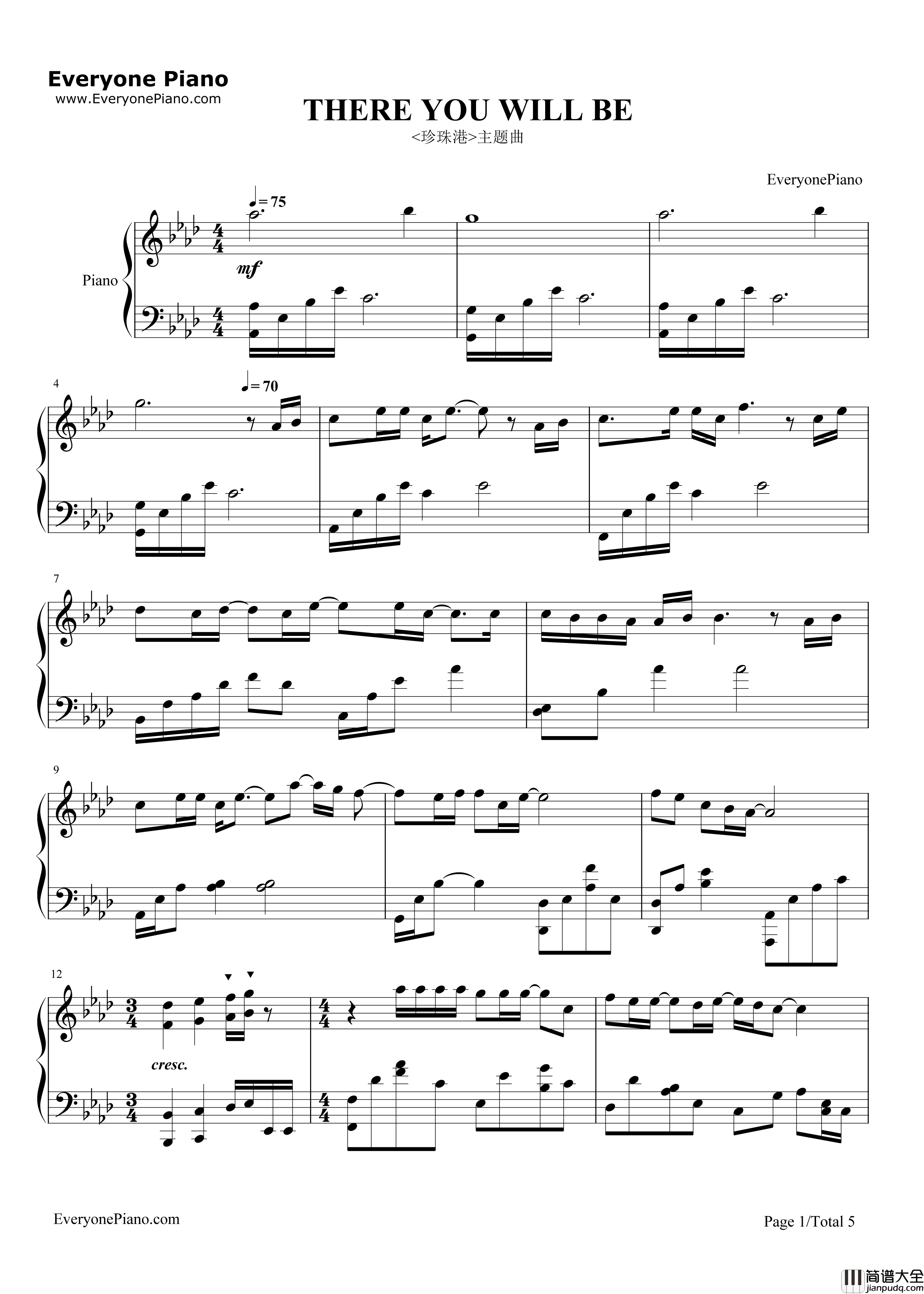 There_You'll_Be钢琴谱_Faith_Hill