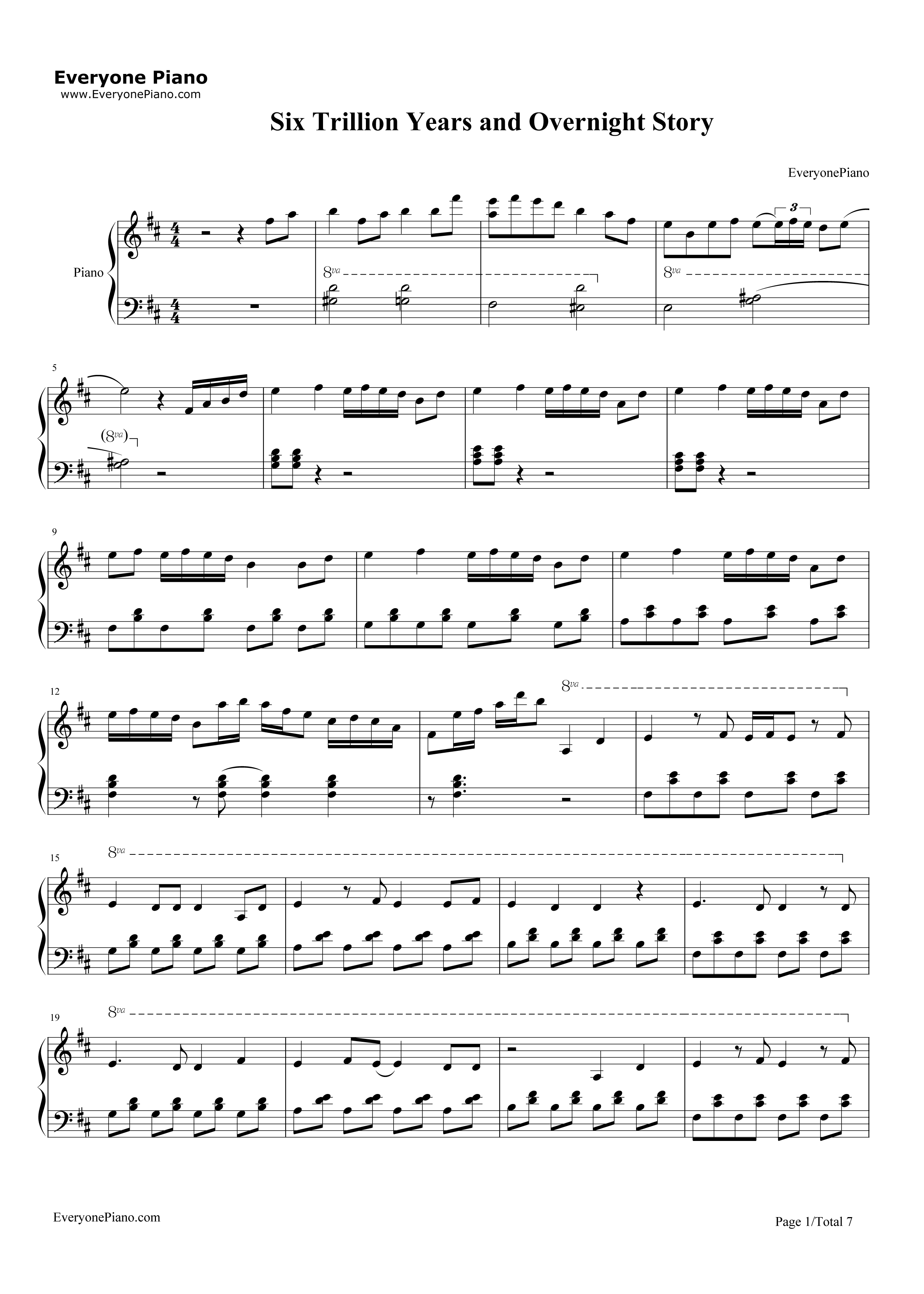 六兆年と一夜物語钢琴谱_Kemu