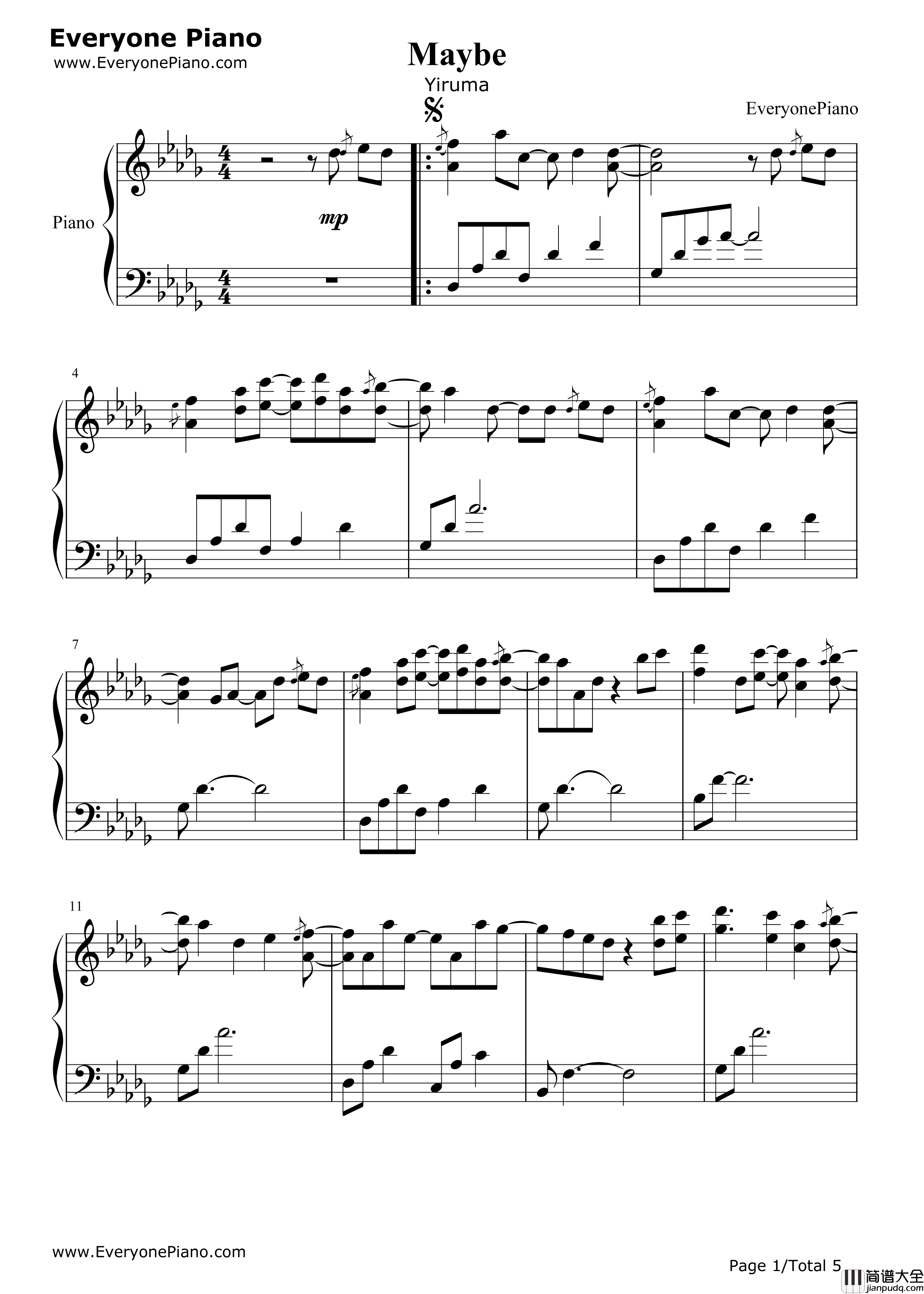 maybe钢琴谱_李闰珉