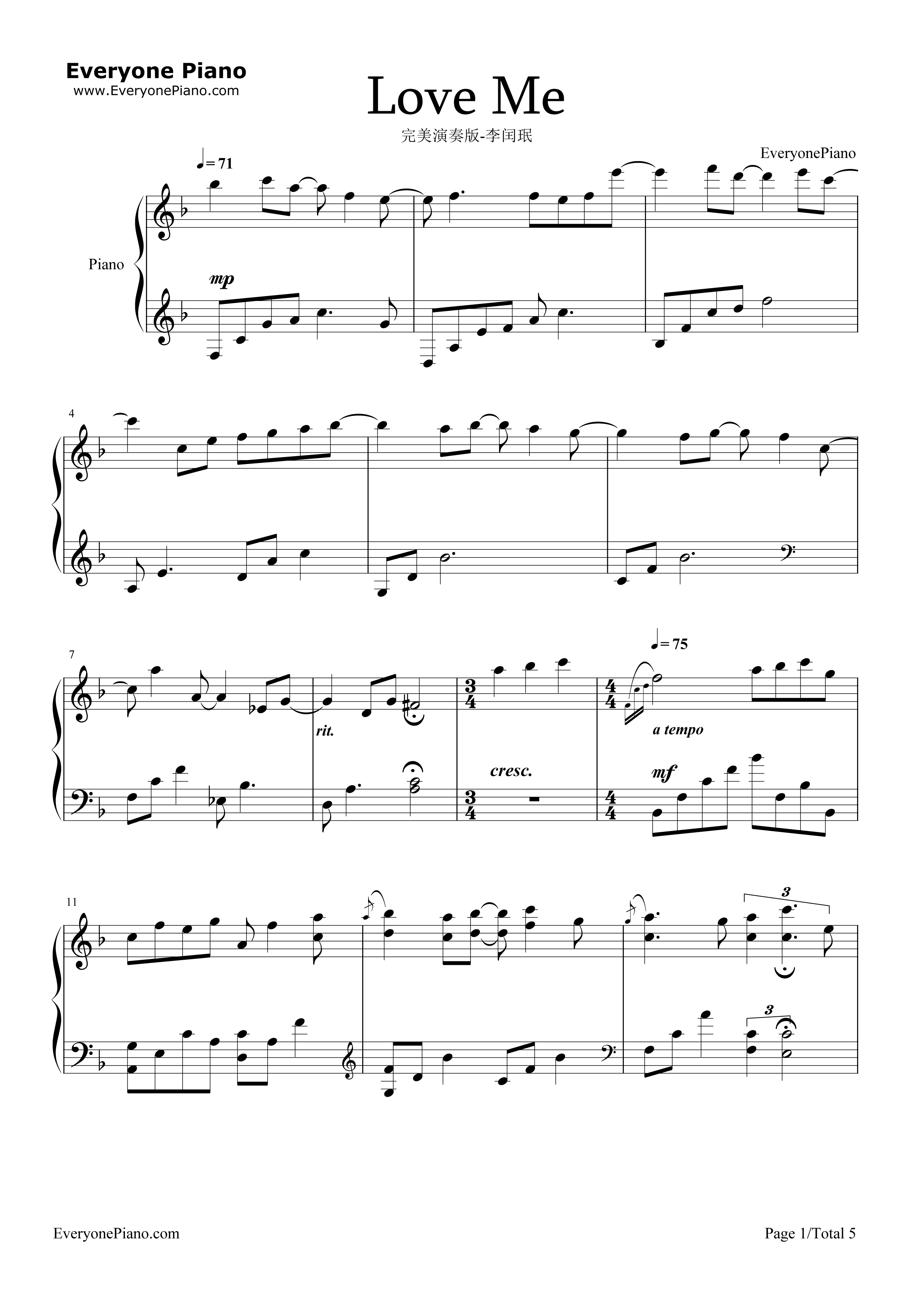 Love_Me钢琴谱_李闰珉