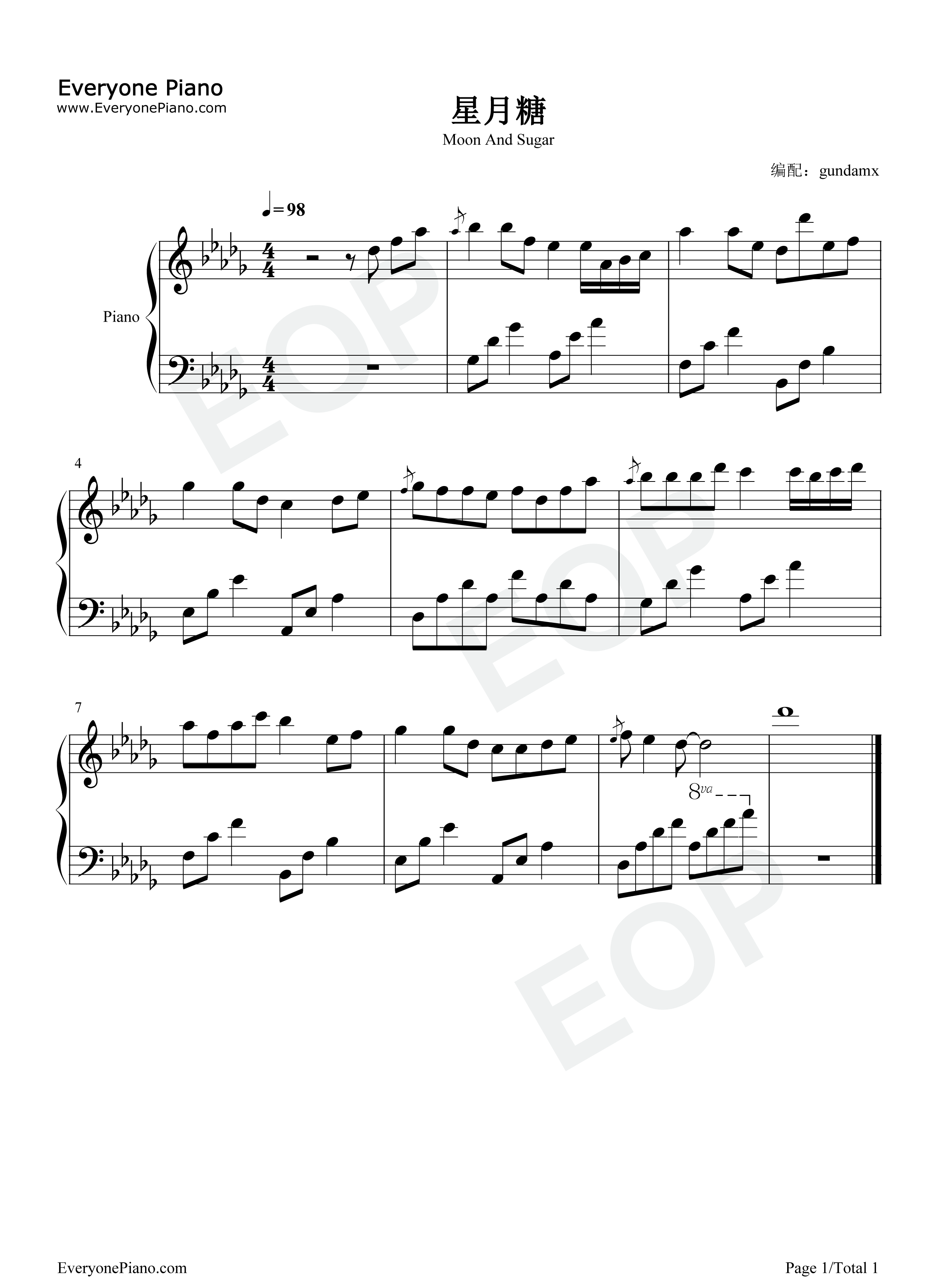 星月糖钢琴谱_黎林添娇