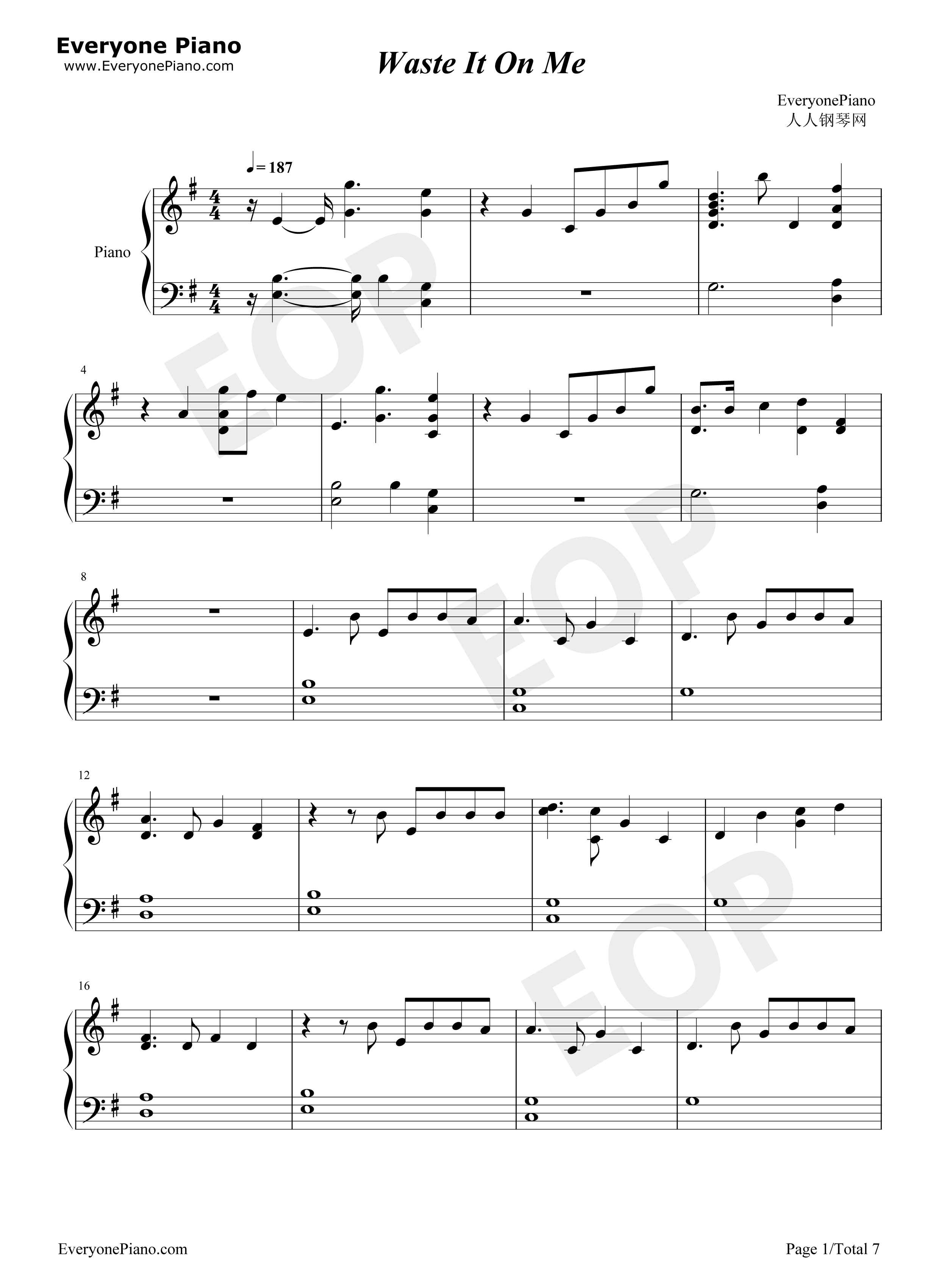 Waste_It_On_Me钢琴谱_Steve_Aoki_BTS