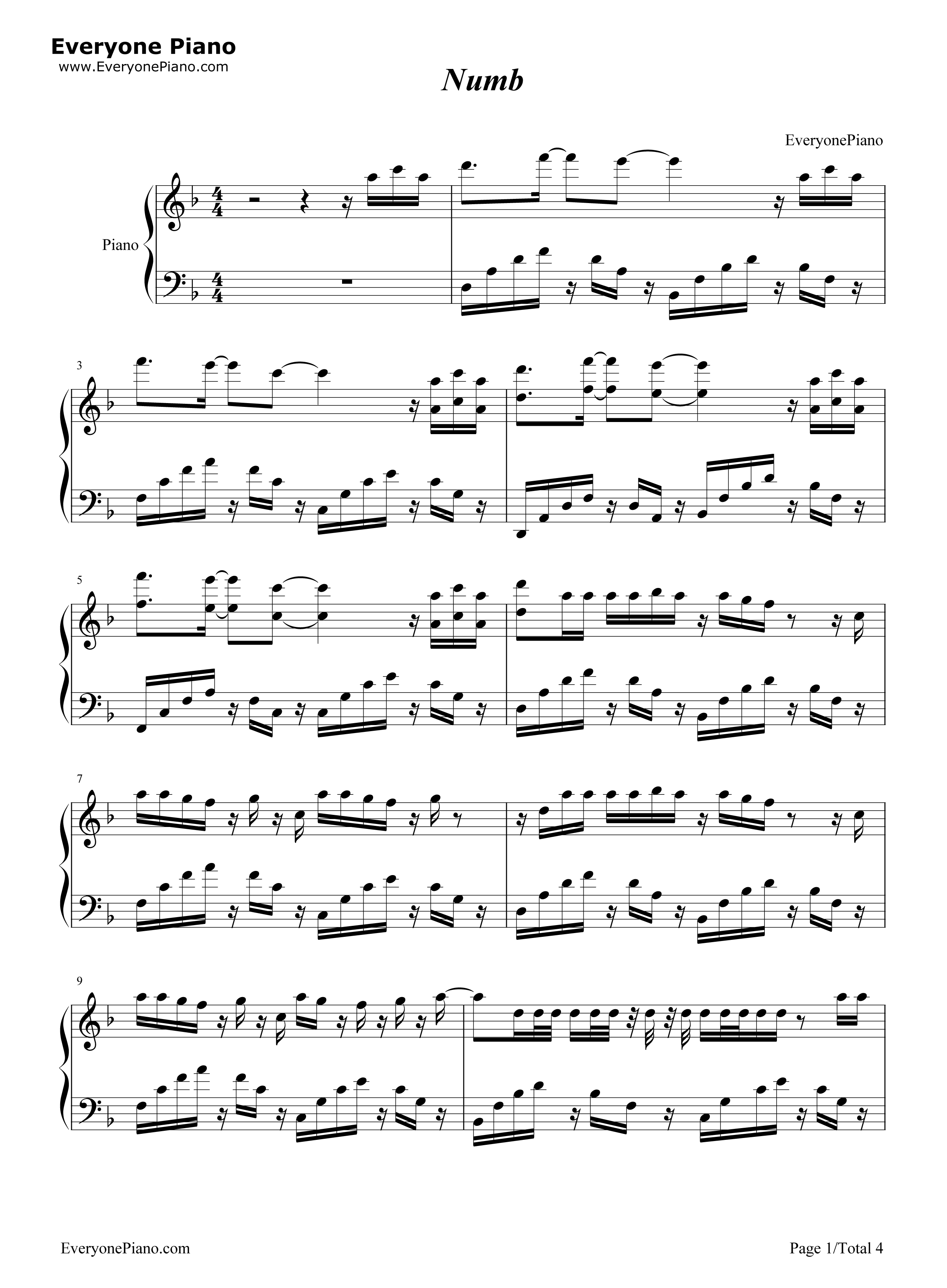 Numb钢琴谱_Linkin_Park_林肯公园