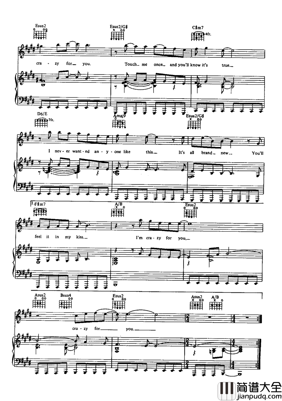 Crazy_for_You钢琴谱_Madonna