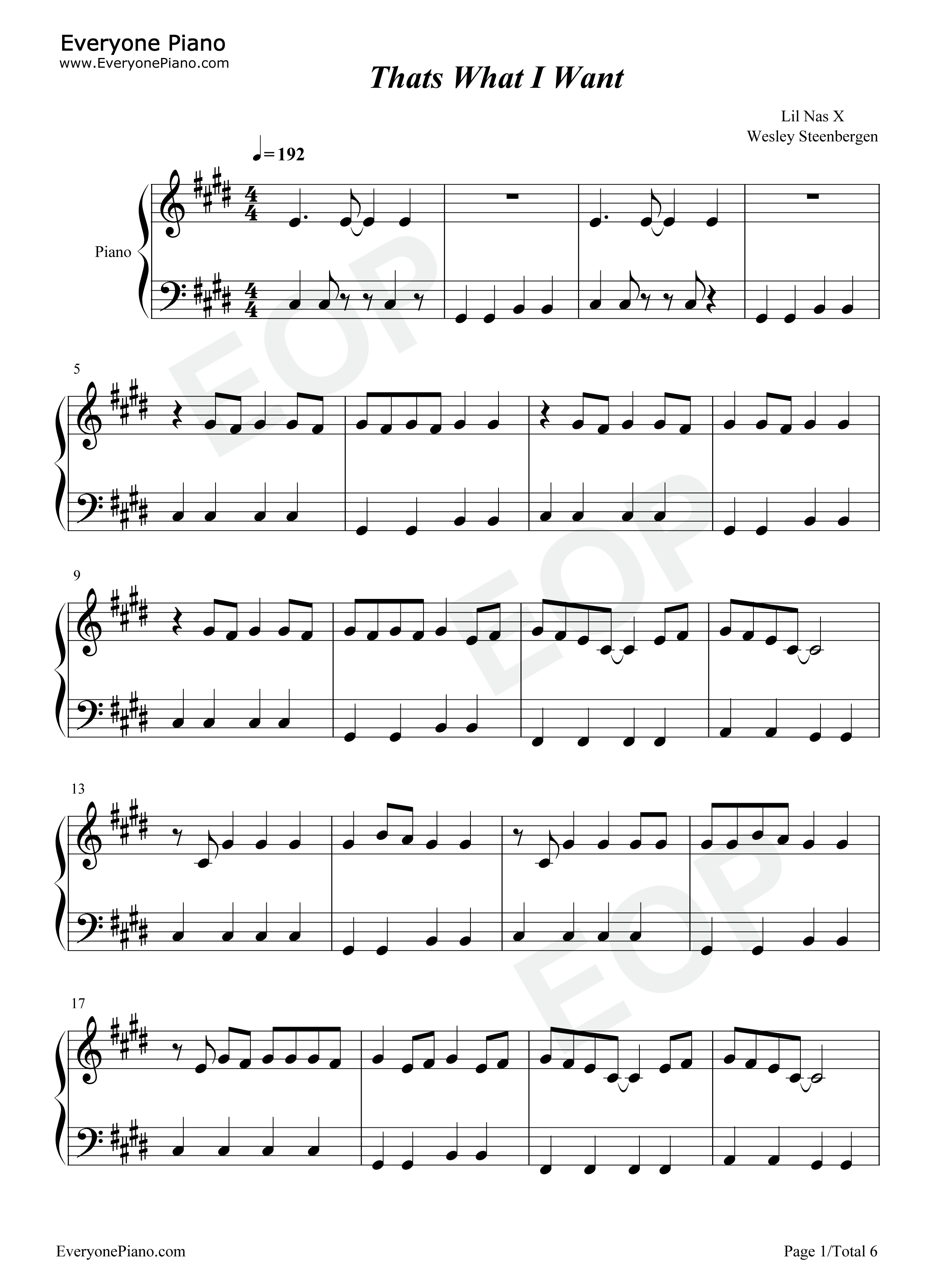 Thats_What_I_Want钢琴谱_Lil_Nas_X