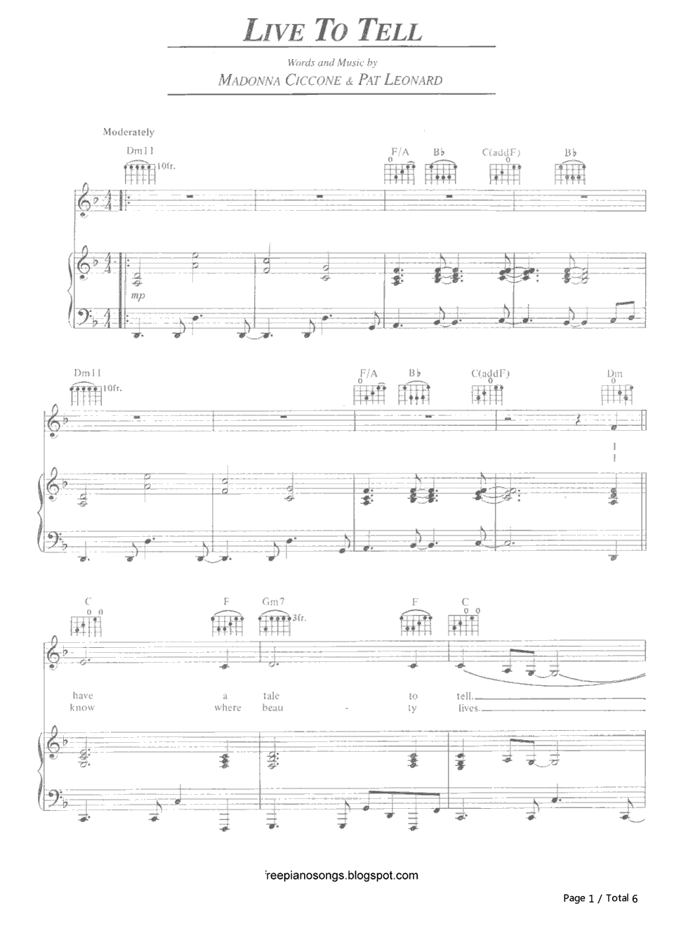 Live_to_Tell钢琴谱_Madonna
