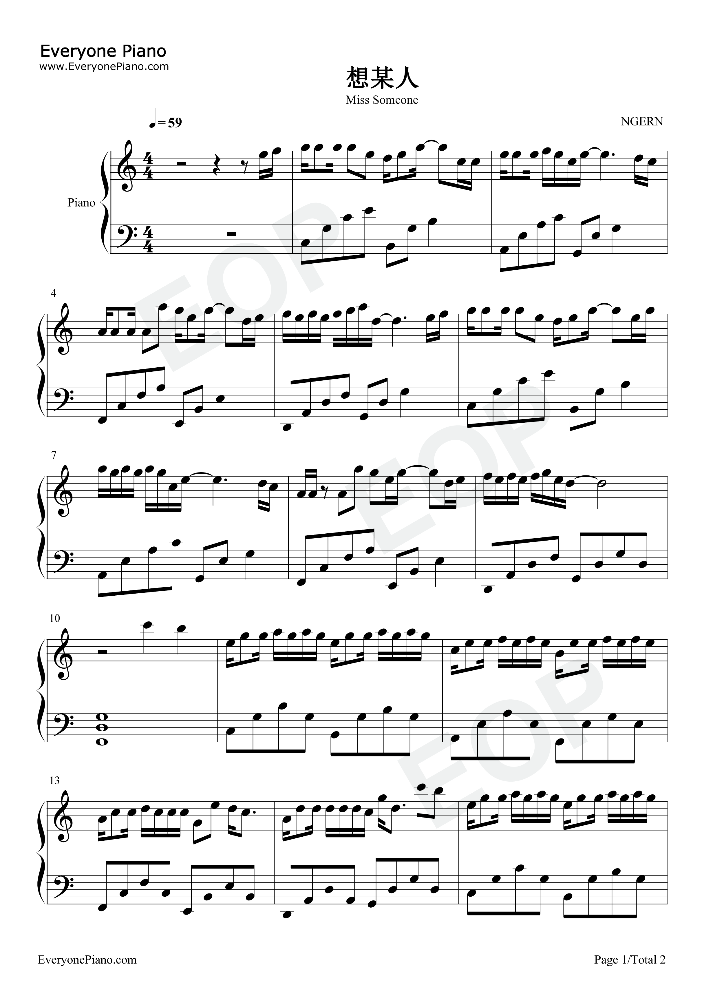 想某人钢琴谱_王优秀