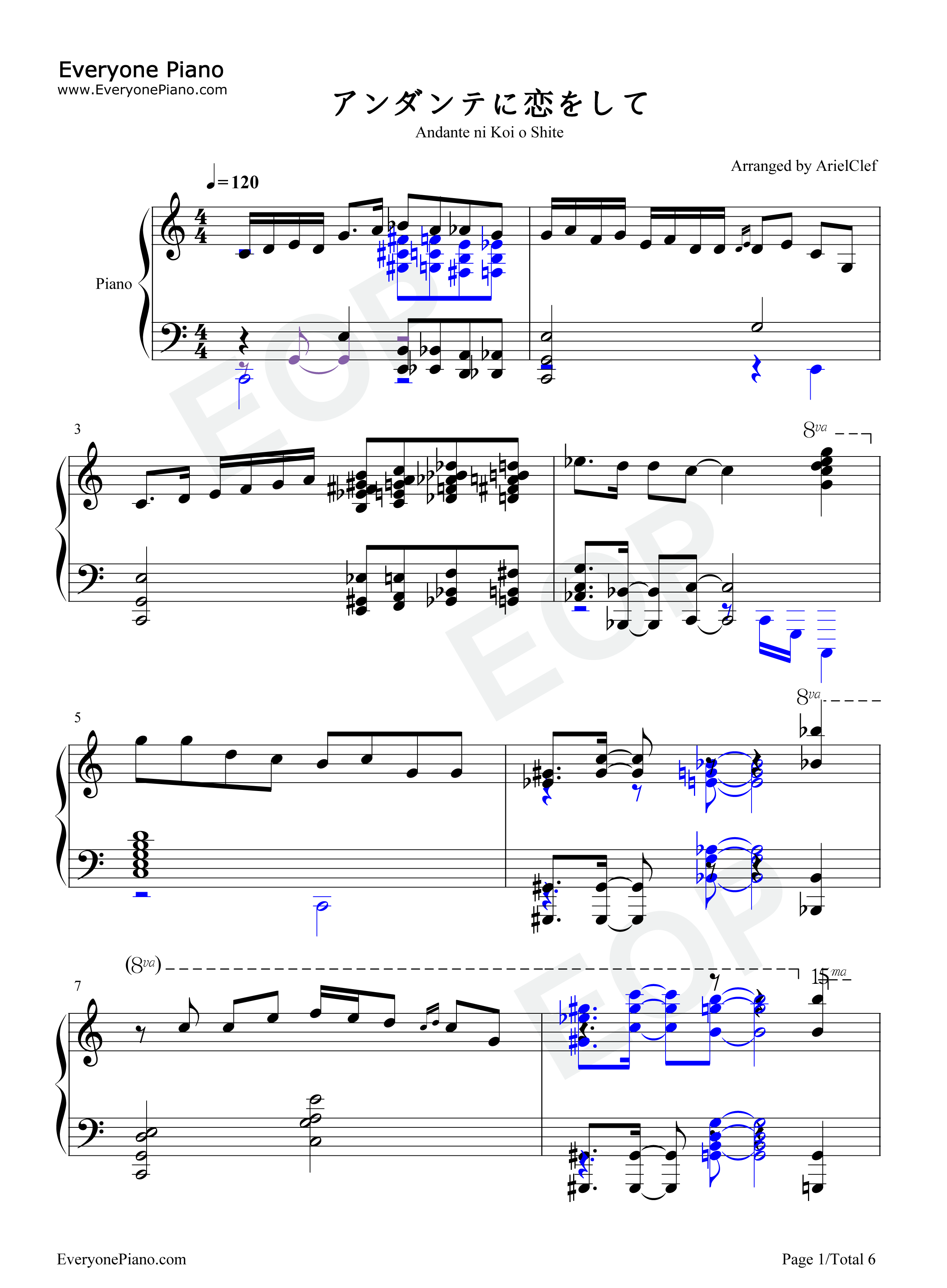 アンダンテに恋をして钢琴谱_Angela