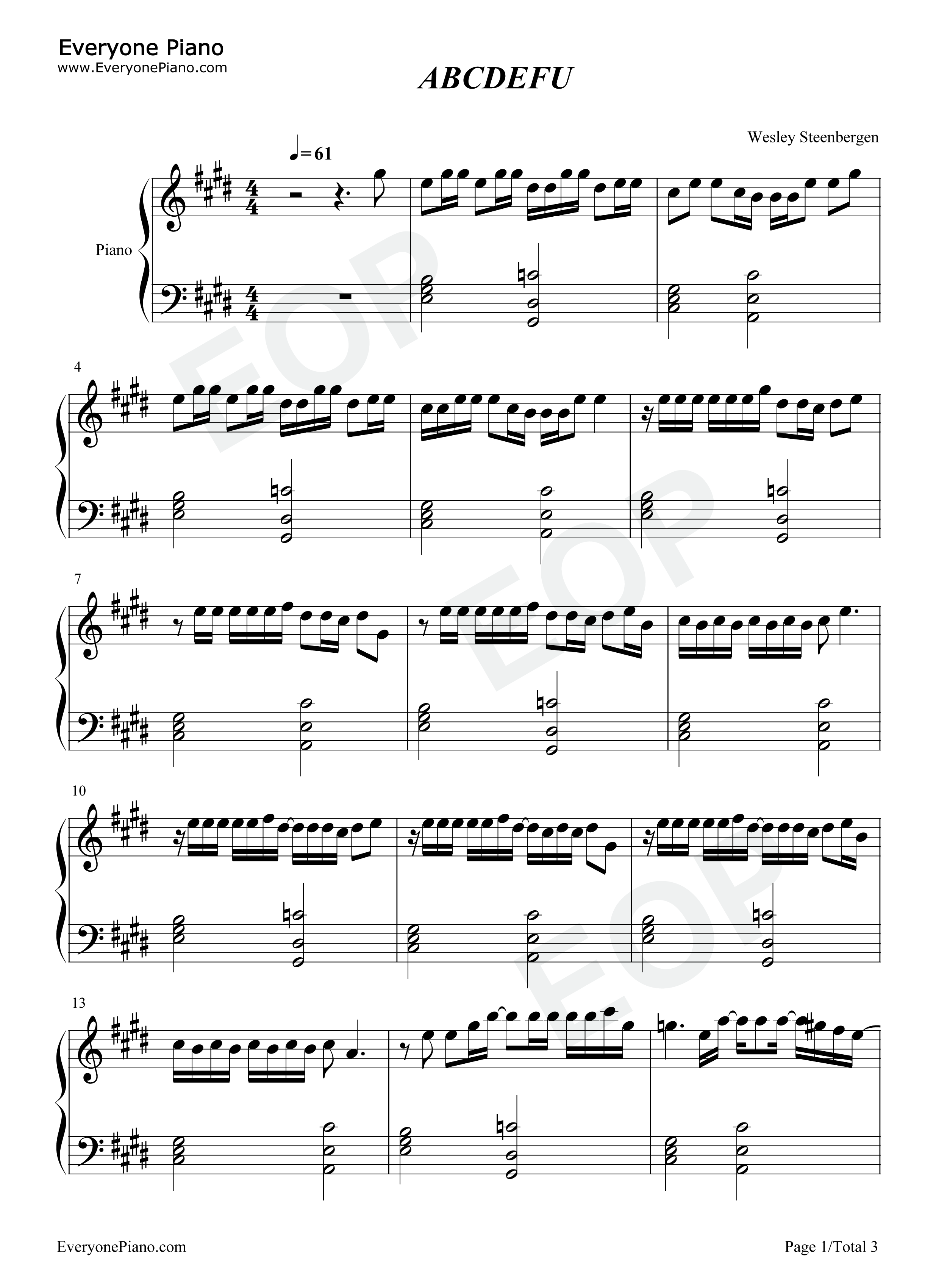 ABCDEFU钢琴谱_Gayle