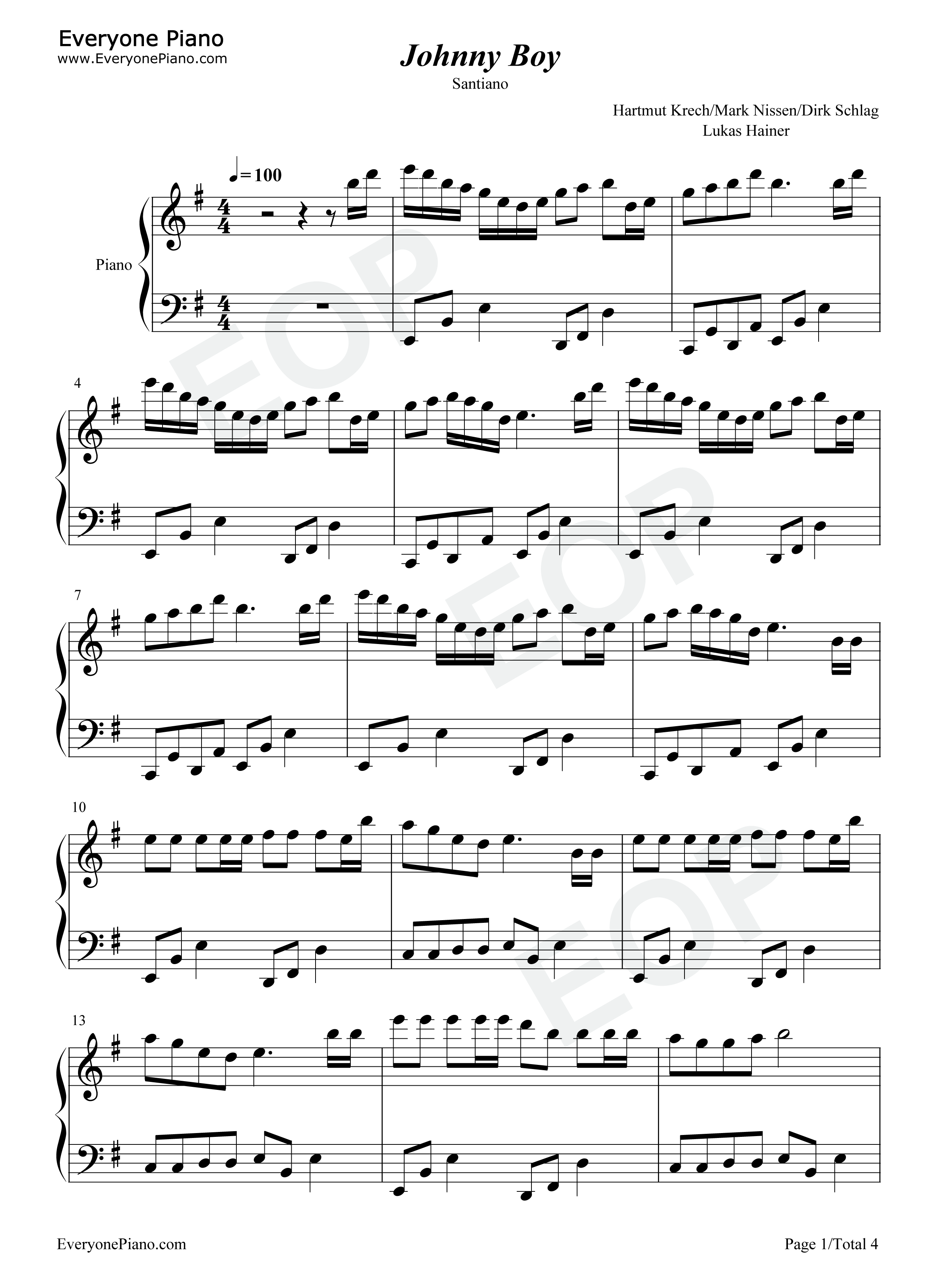 Johnny_Boy钢琴谱_Santiano