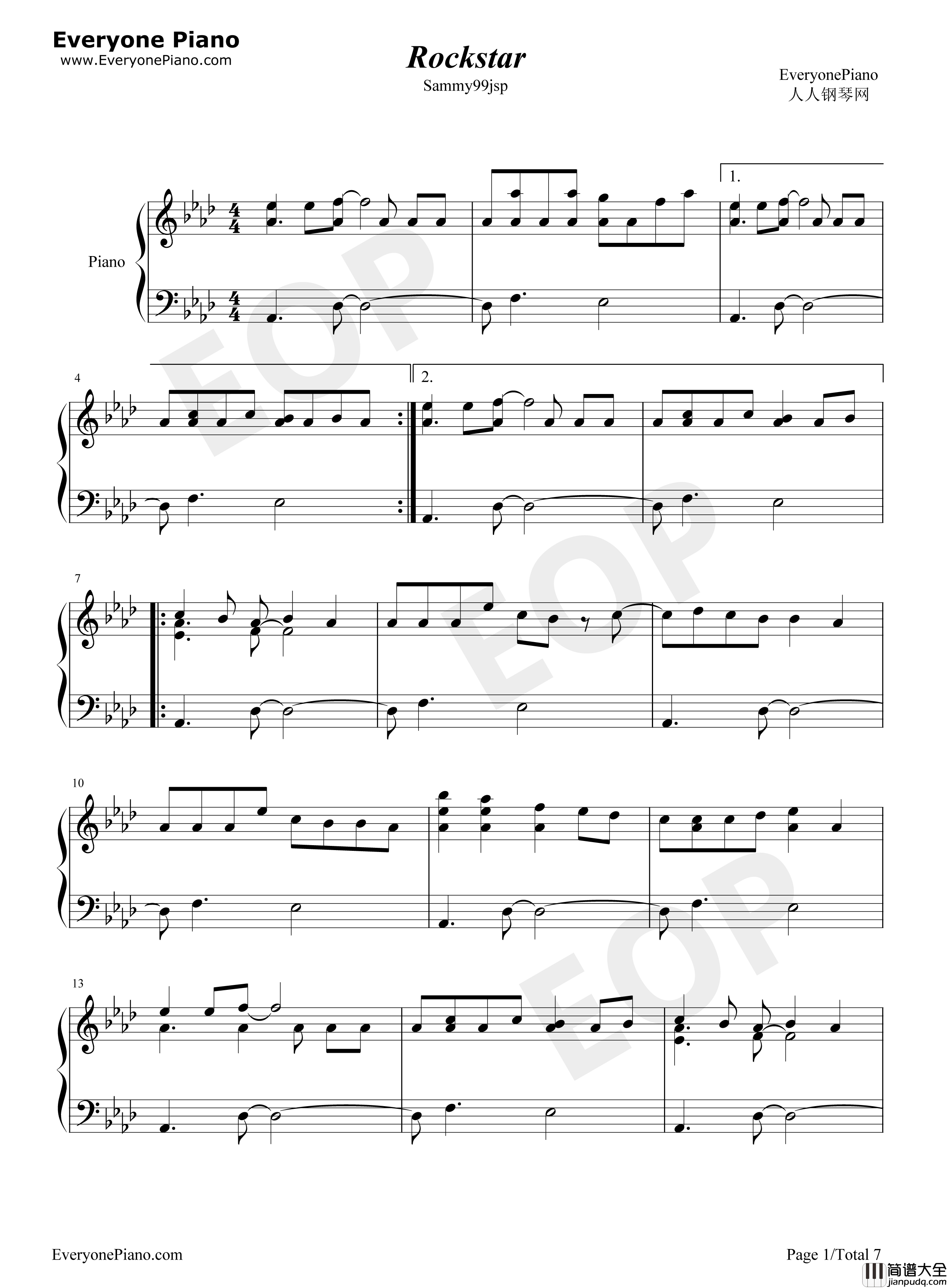 Rockstar钢琴谱_A_Great_Big_World