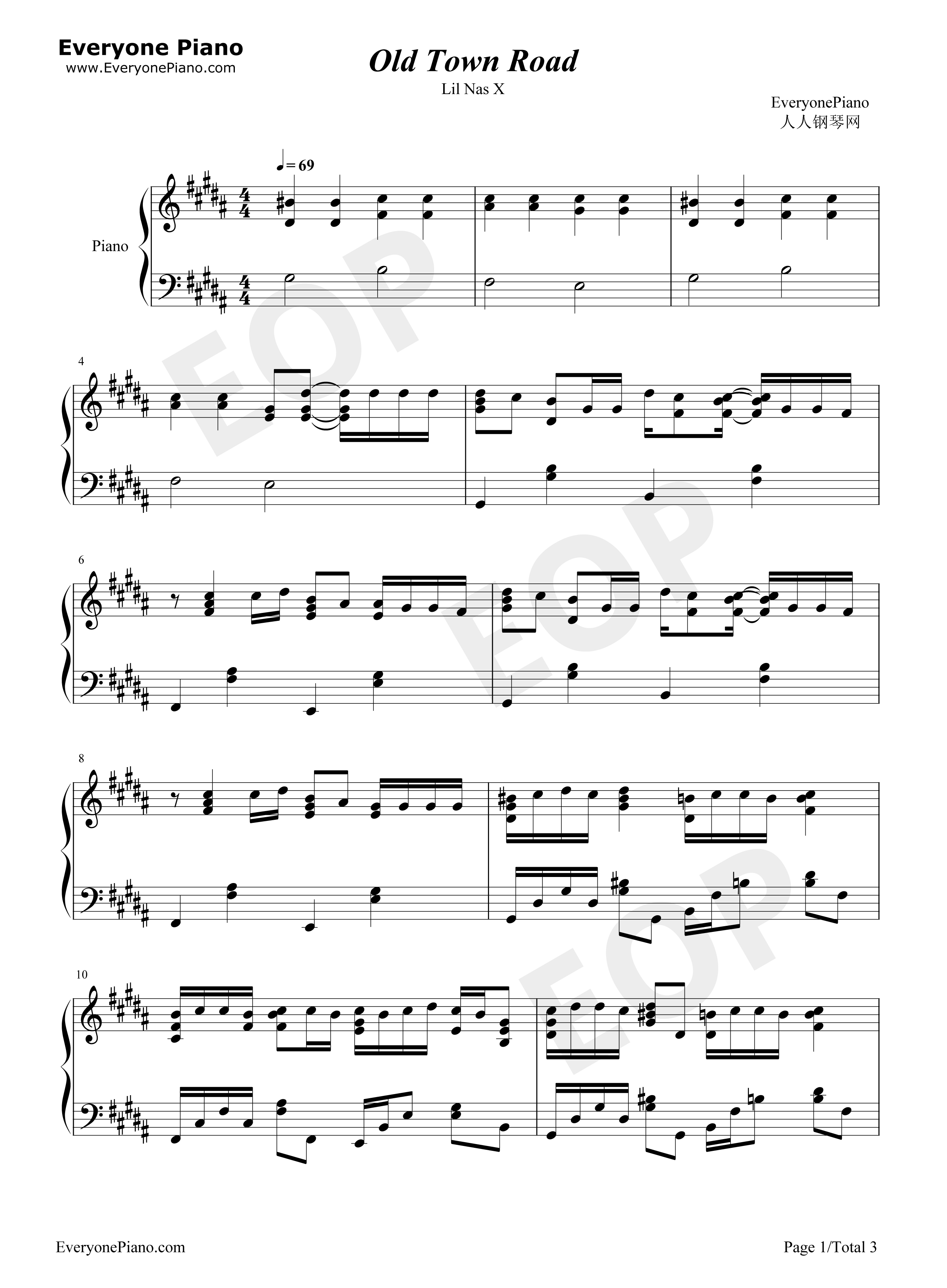 Old_Town_Road钢琴谱_Lil_Nas_X
