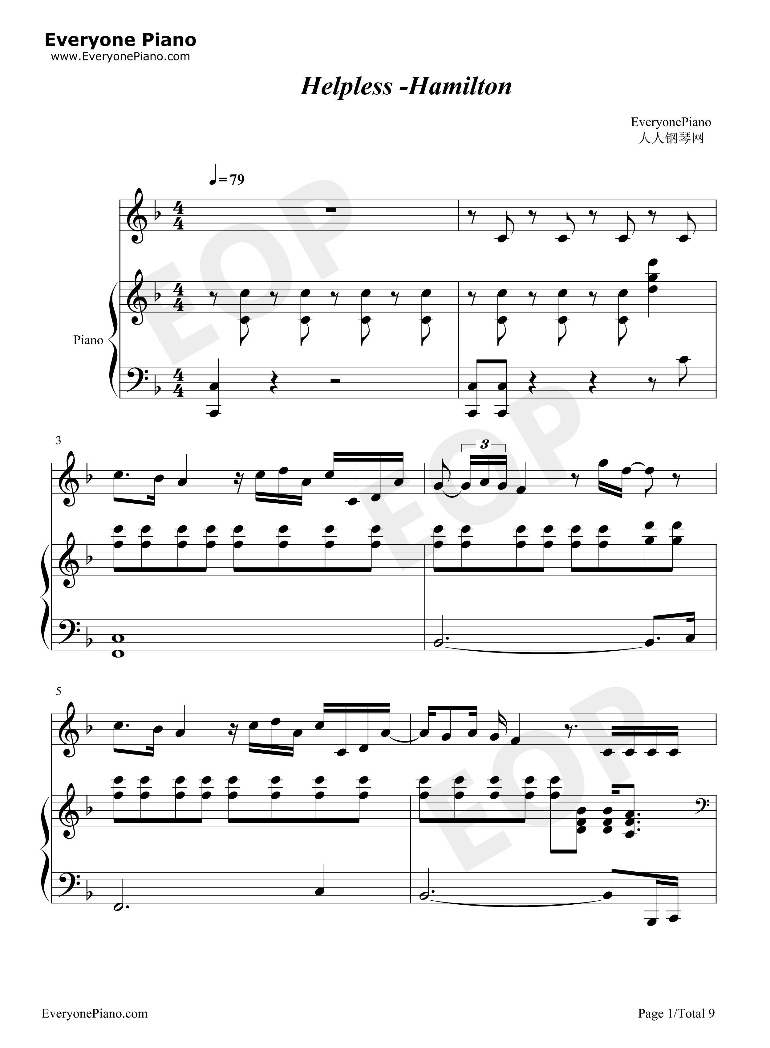 Helpless钢琴谱_Lin_Manuel_Miranda