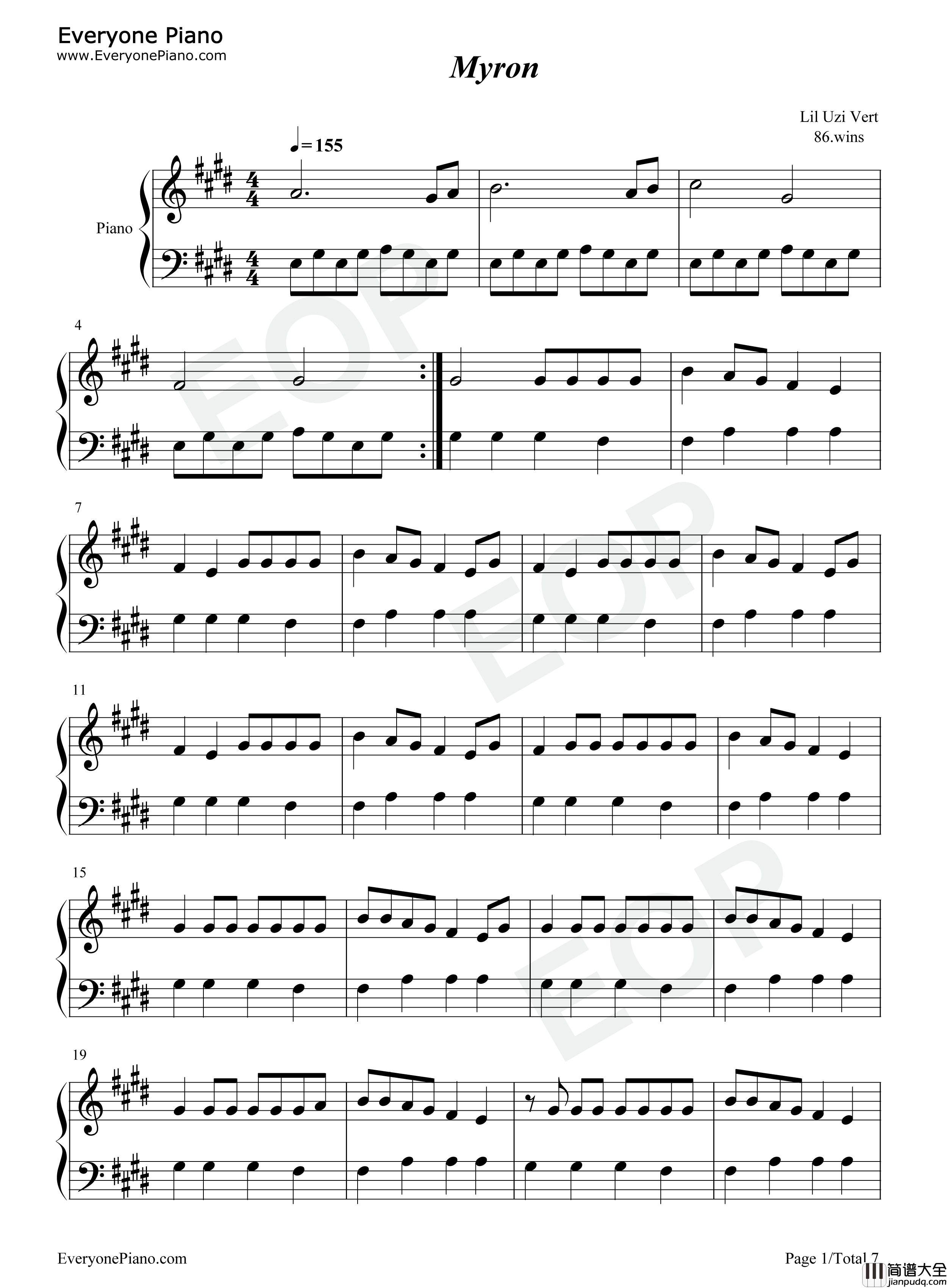 Myron钢琴谱_Lil_Uzi_Vert