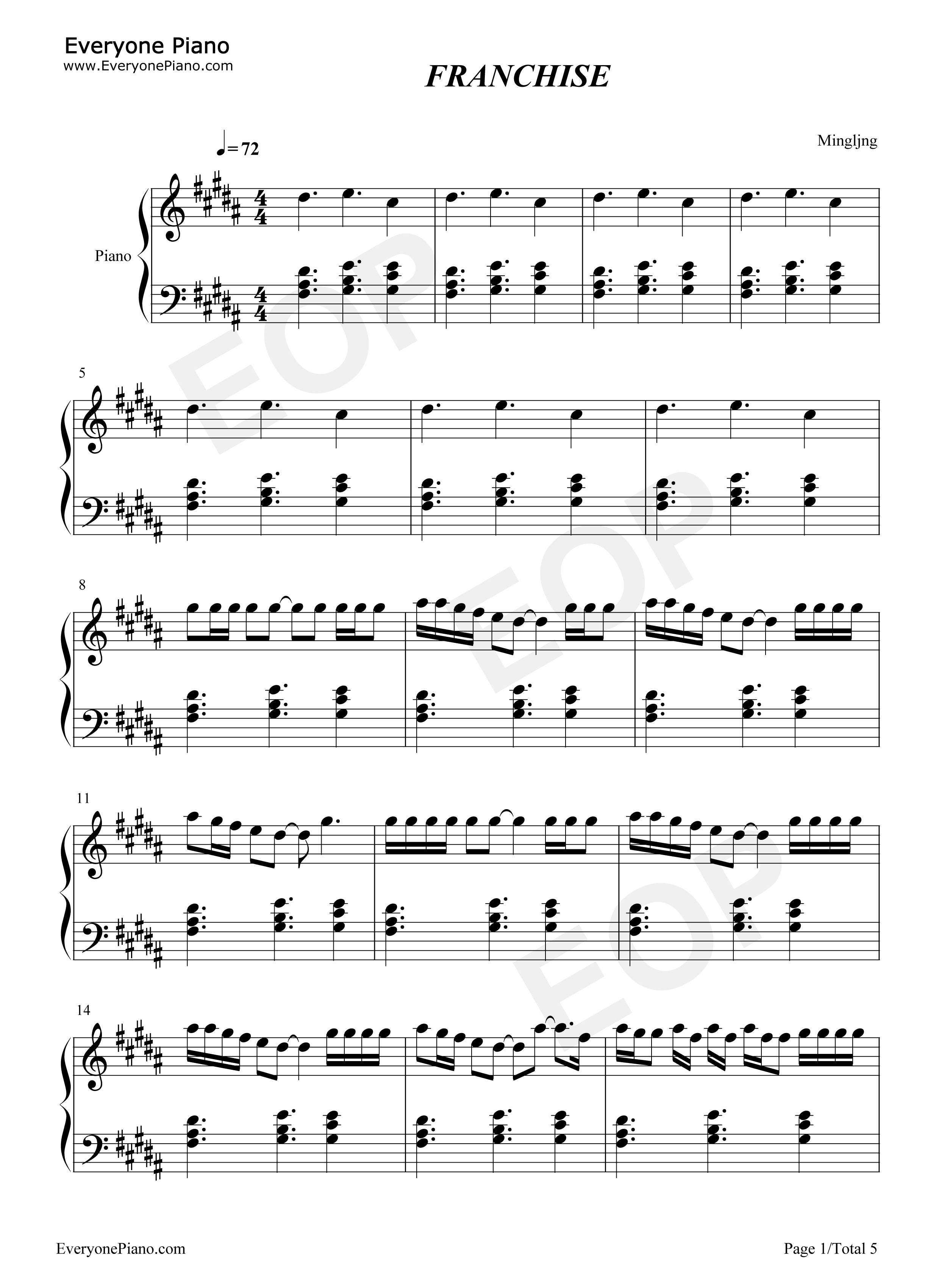 Franchise钢琴谱_Travis_Scott_Young_Thug_M.I.A.