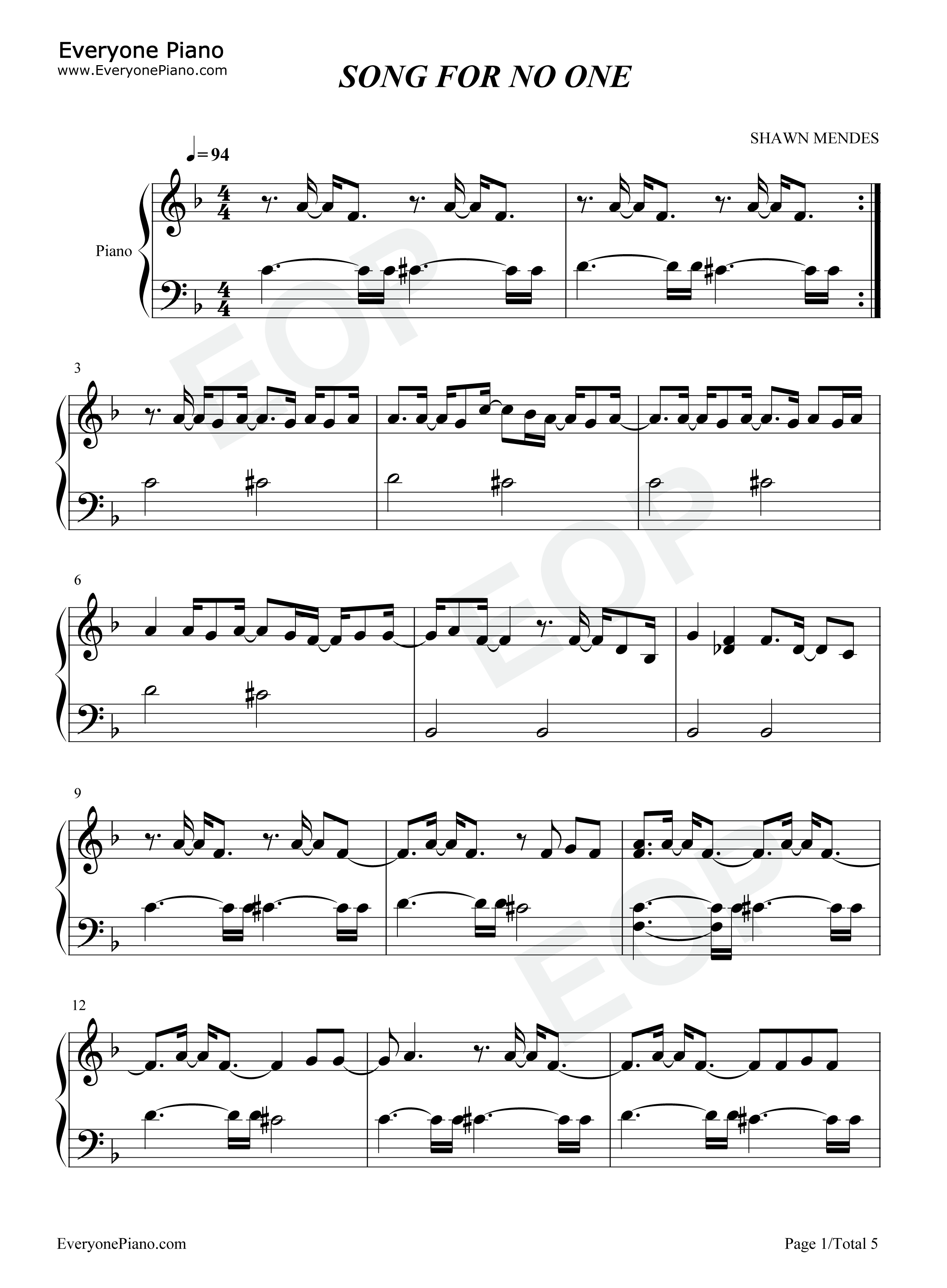 Song_for_No_One钢琴谱_Shawn_Mendes