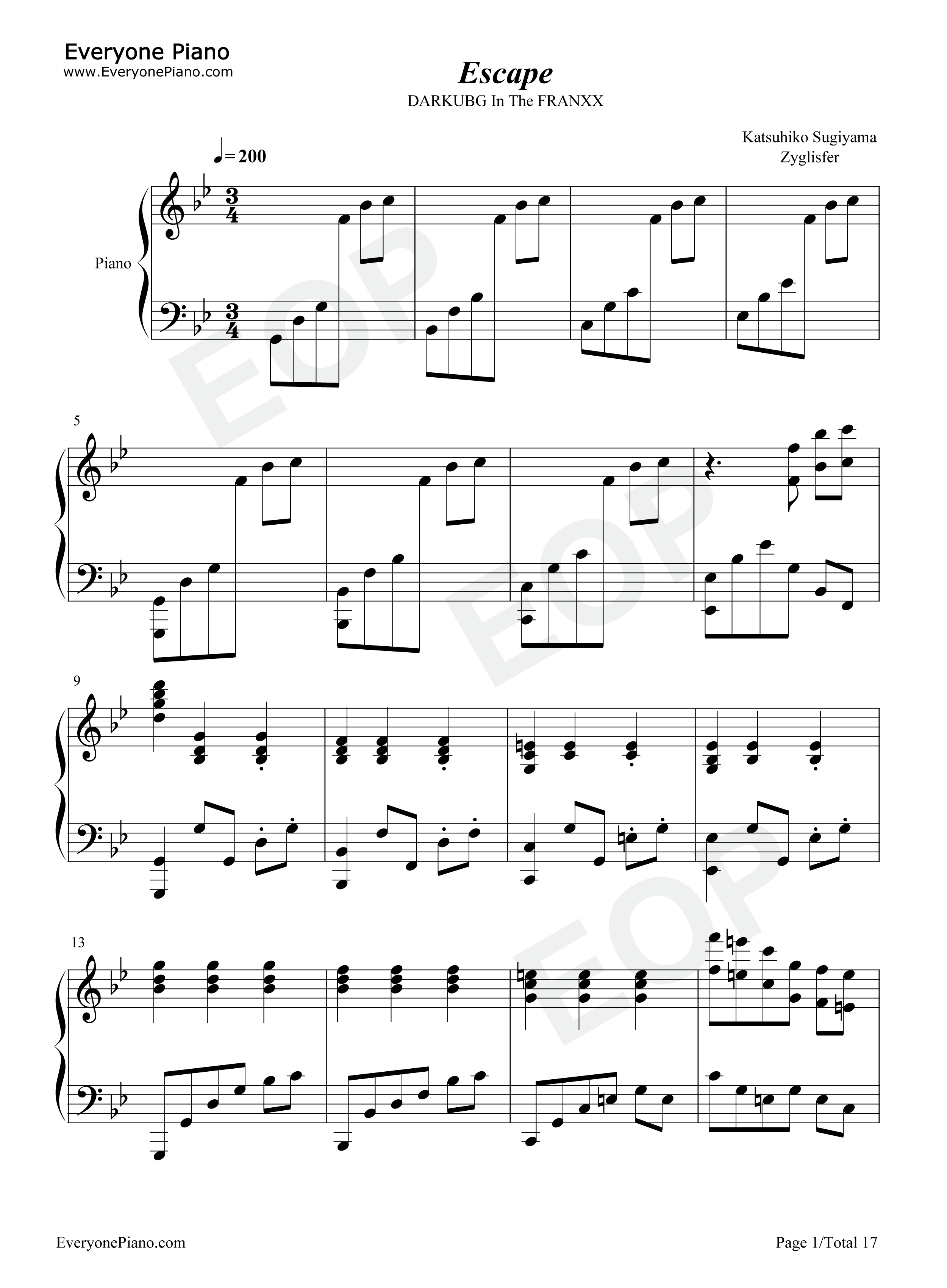 Escape钢琴谱_XX:me