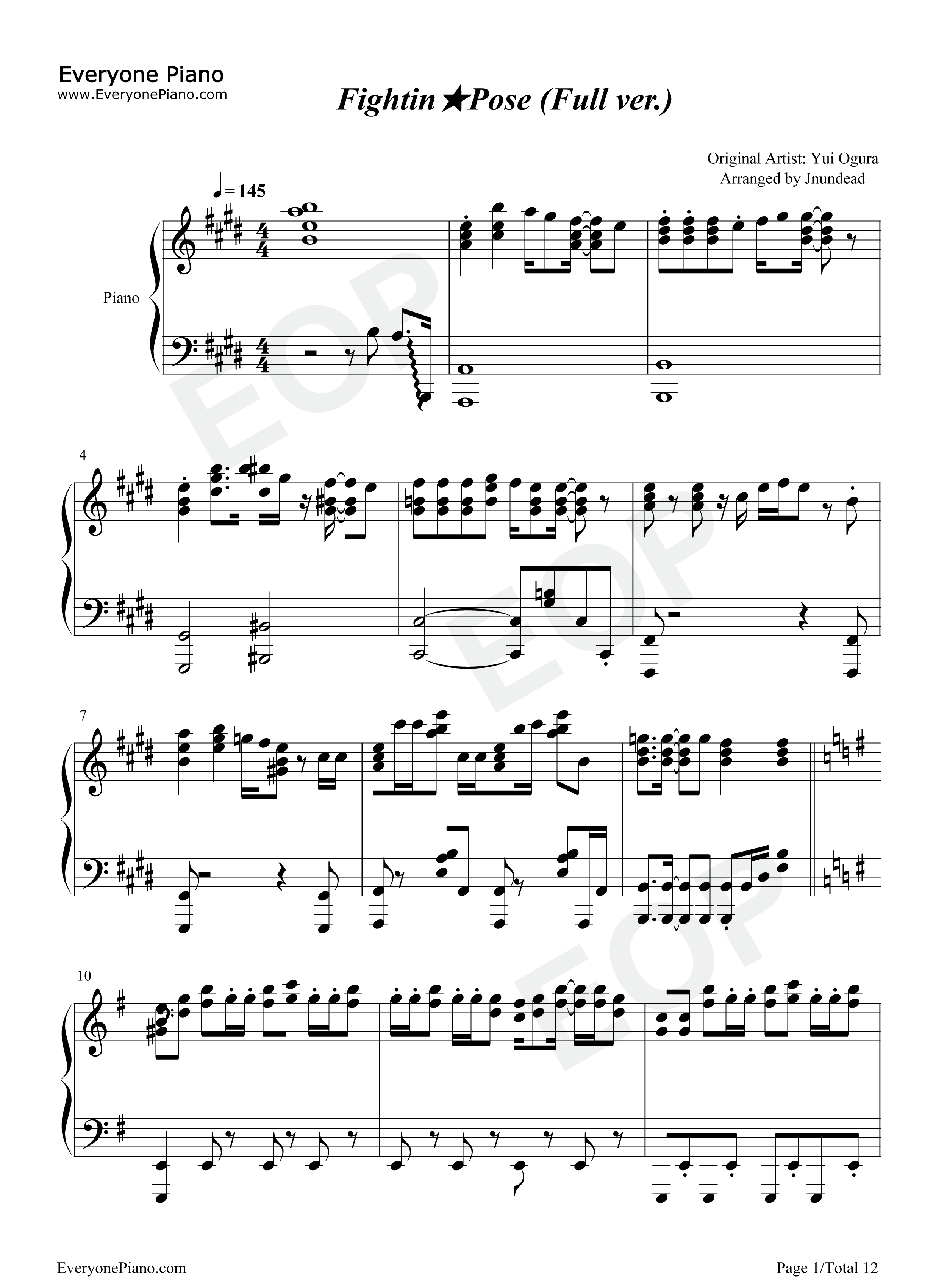 Fightin_Pose钢琴谱_小仓唯