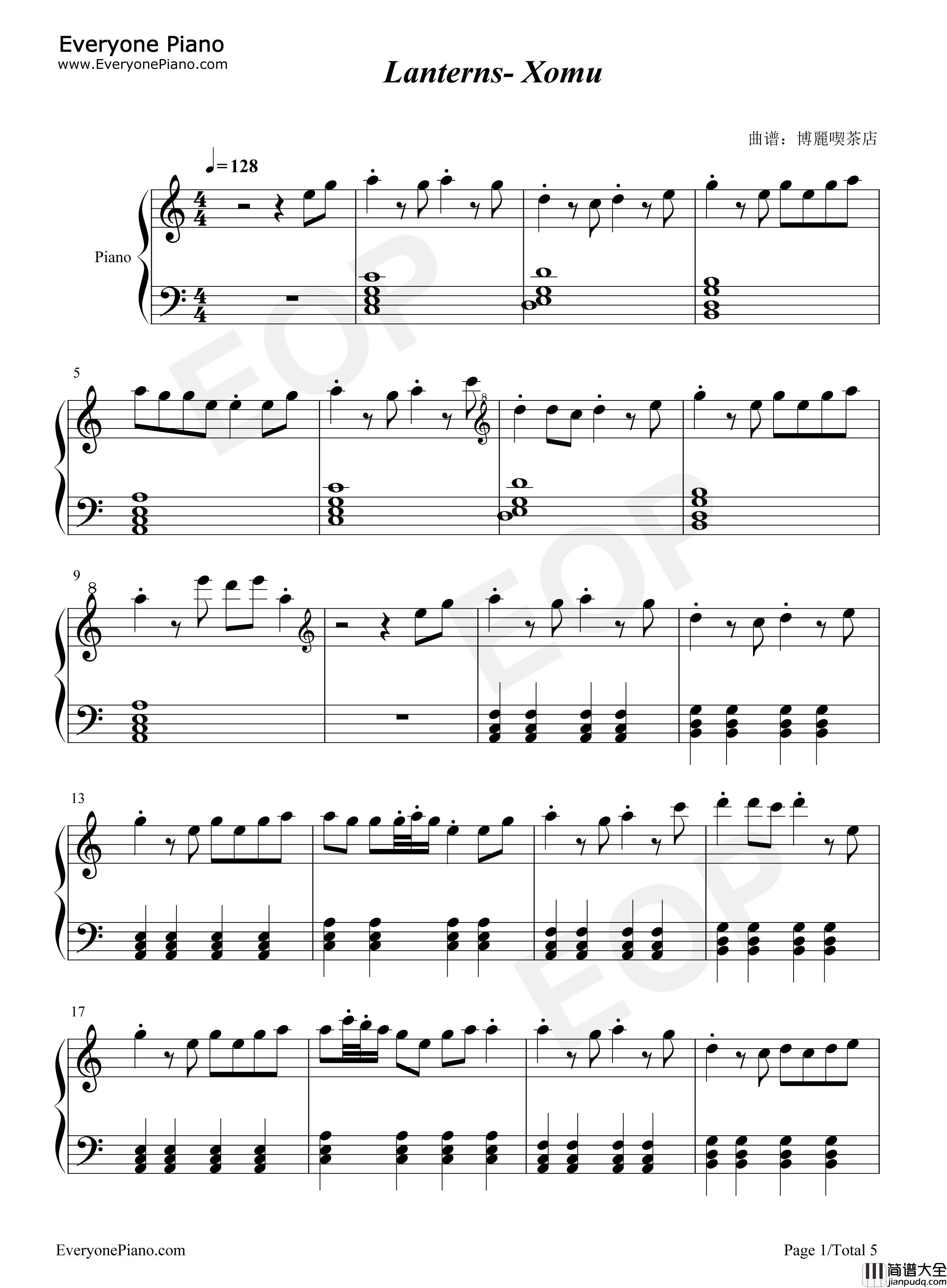 Lanterns钢琴谱_Xomu