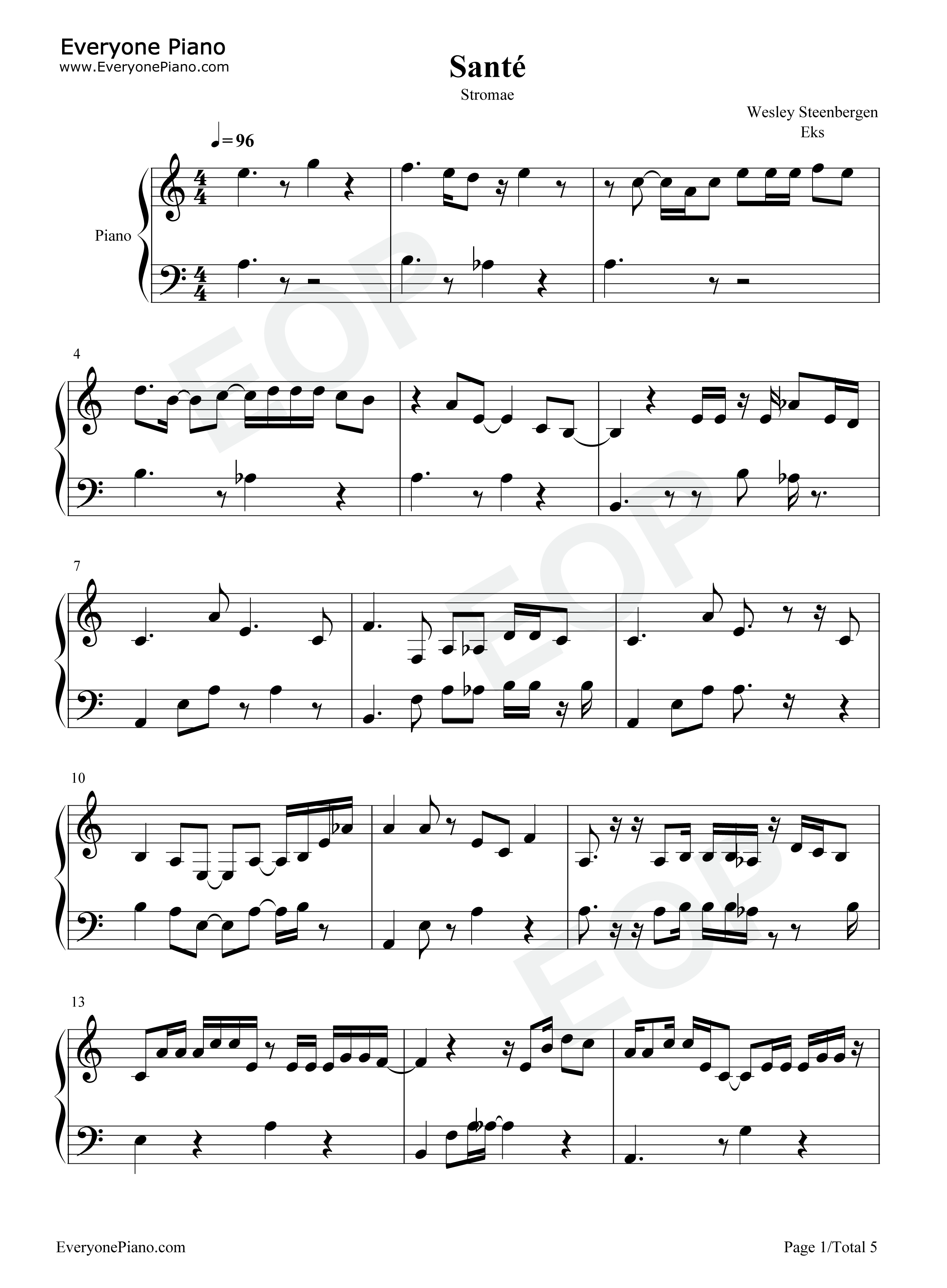 Santé钢琴谱_Stromae