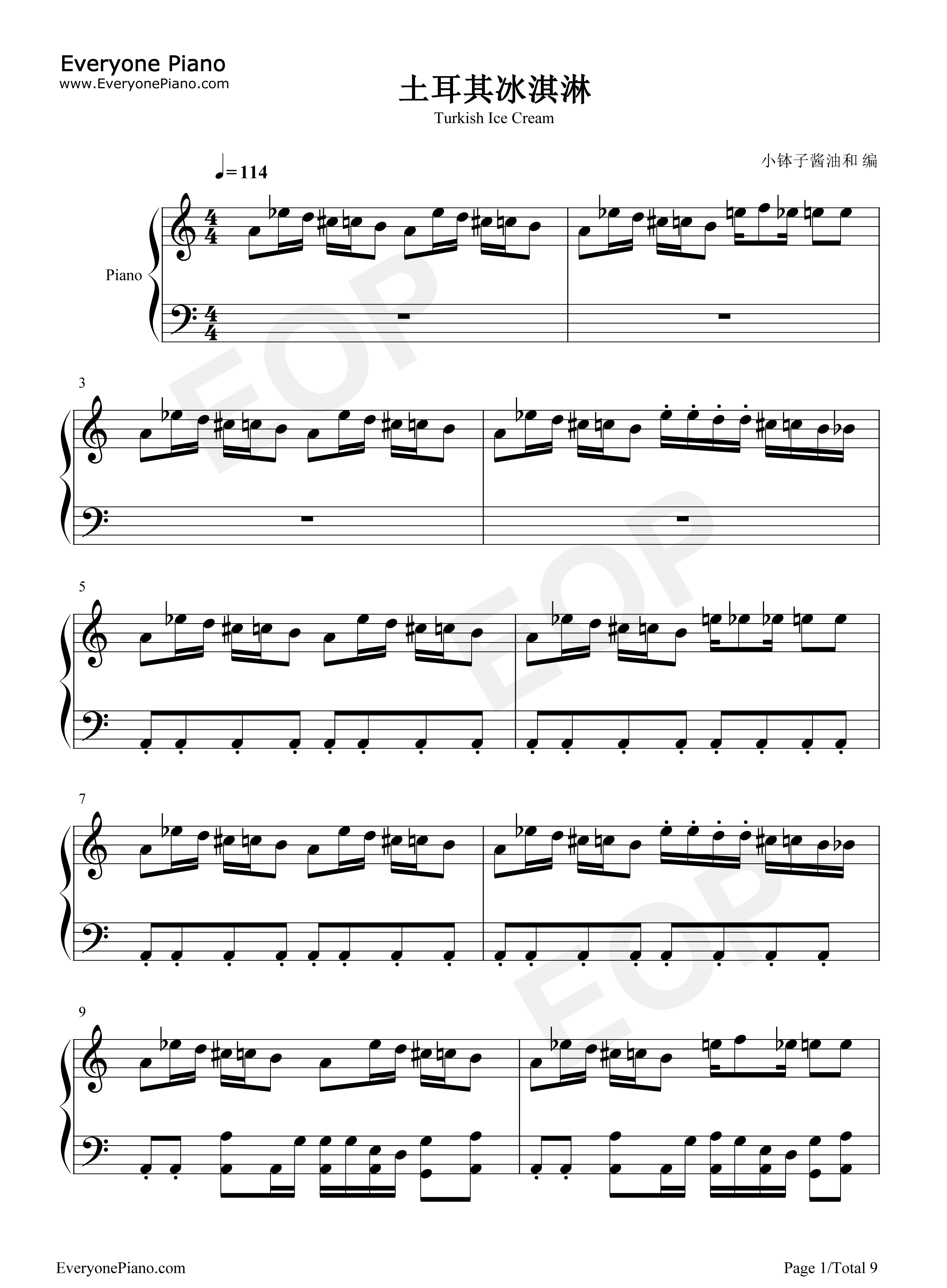 土耳其冰淇淋钢琴谱_周杰伦