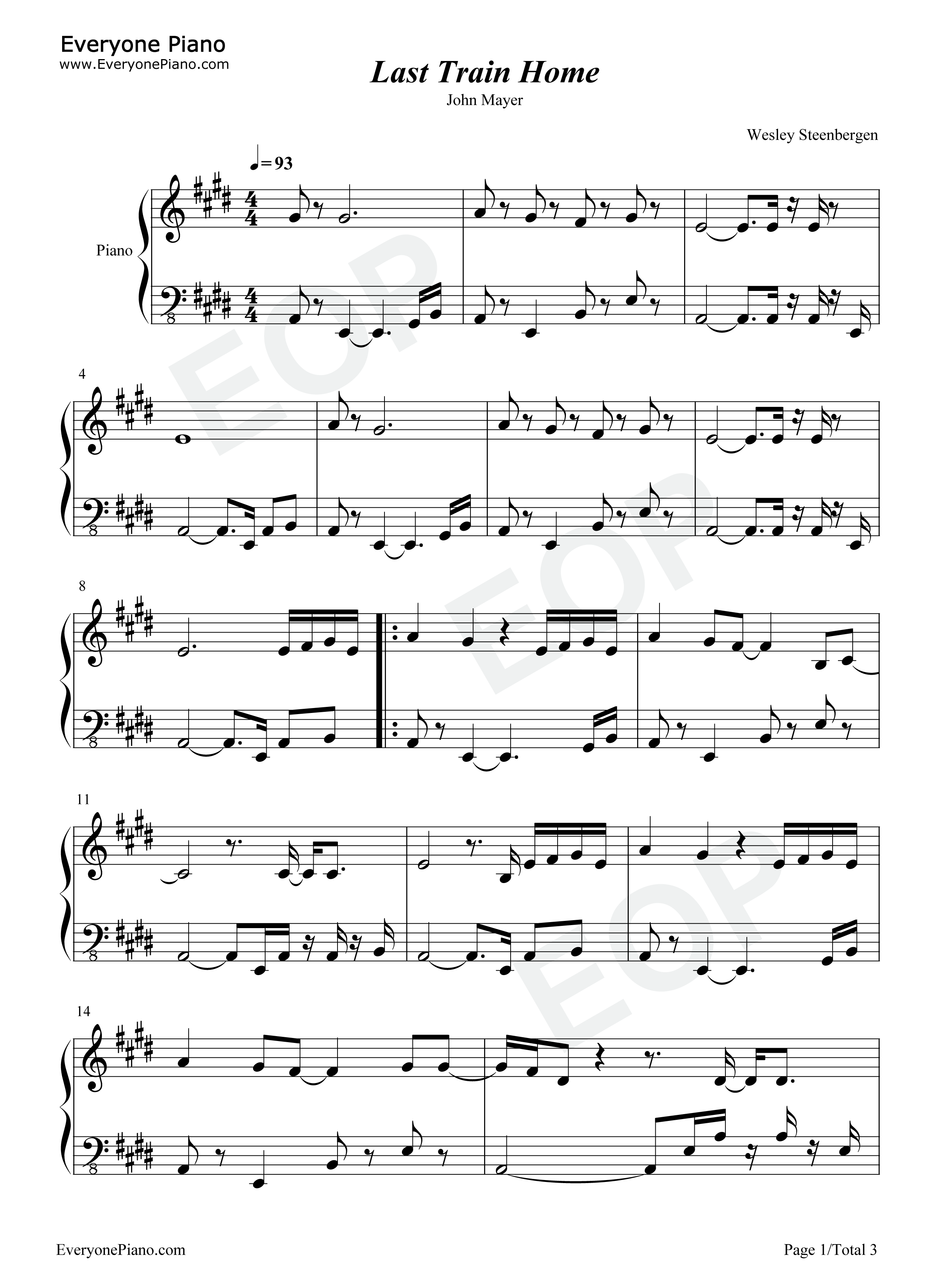 Last_Train_Home钢琴谱_John_Mayer_Maren_Morris