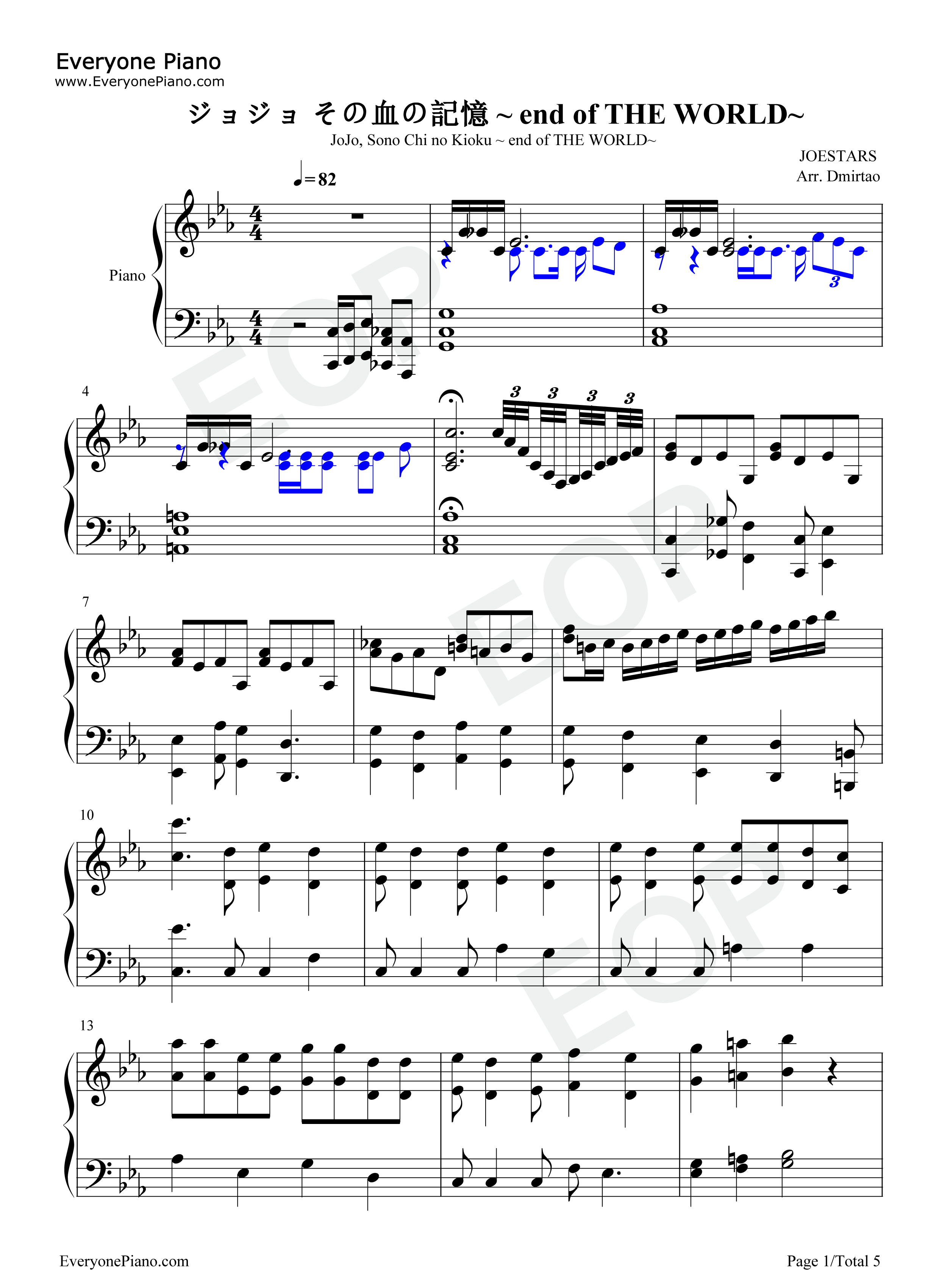 ジョジョ_その血の记忆〜end_of_THE_WORLD〜钢琴谱_JO☆STARS_~TOMMY_Coda_JIN~