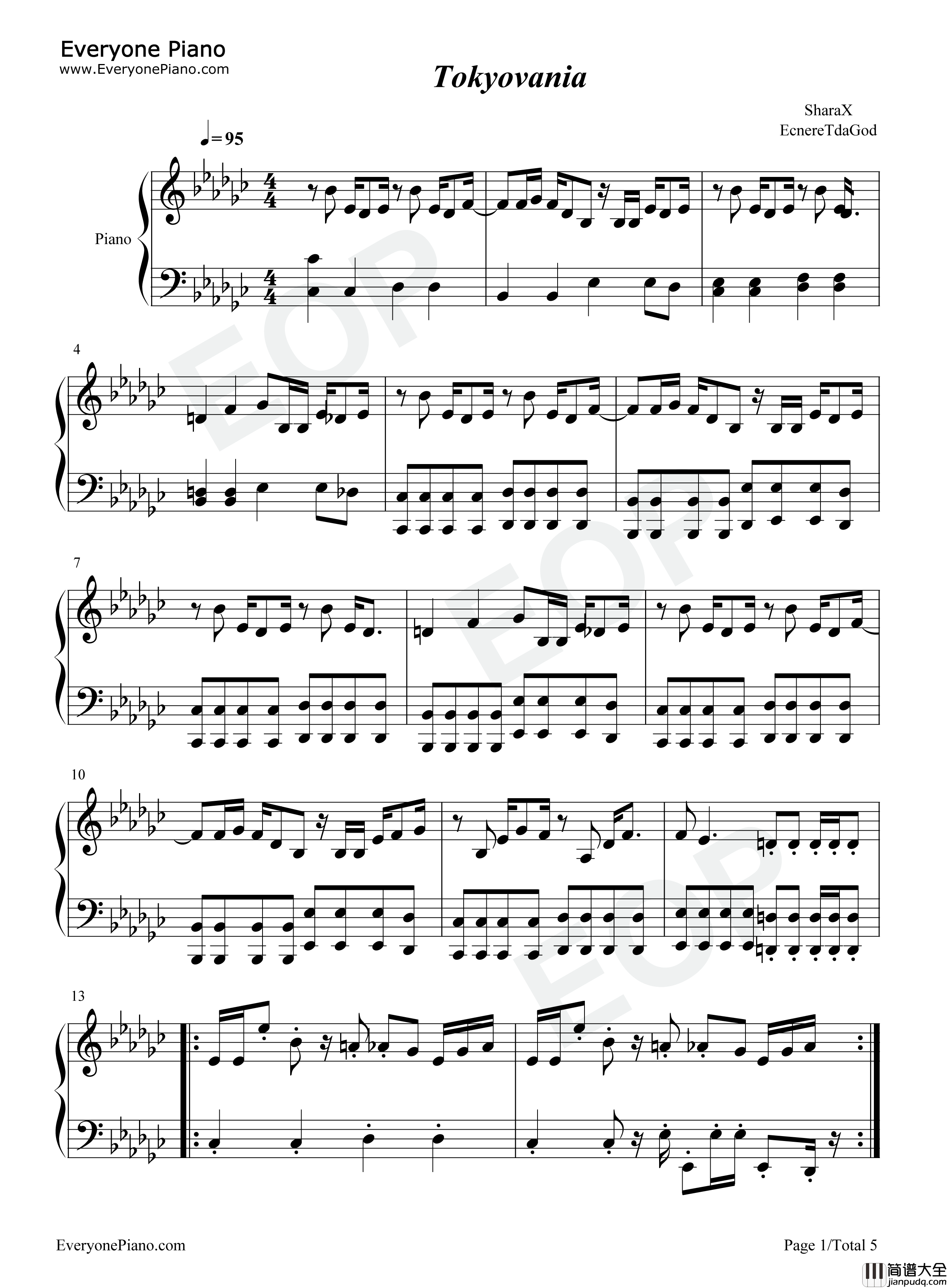 Tokyovania钢琴谱_SharaX_Sans_Papyrus