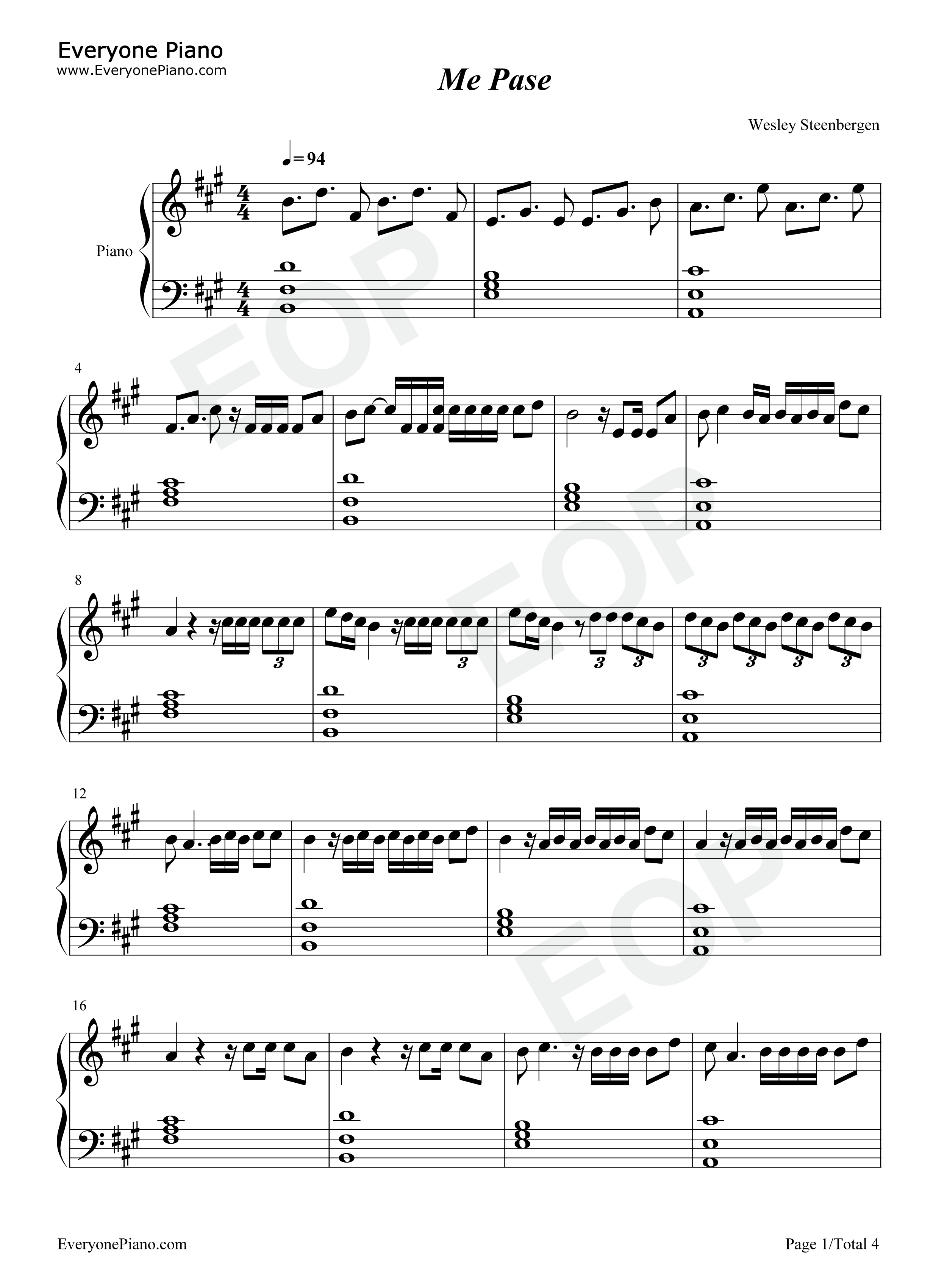 Me_Pase钢琴谱_Enrique_Iglesias_Farruko