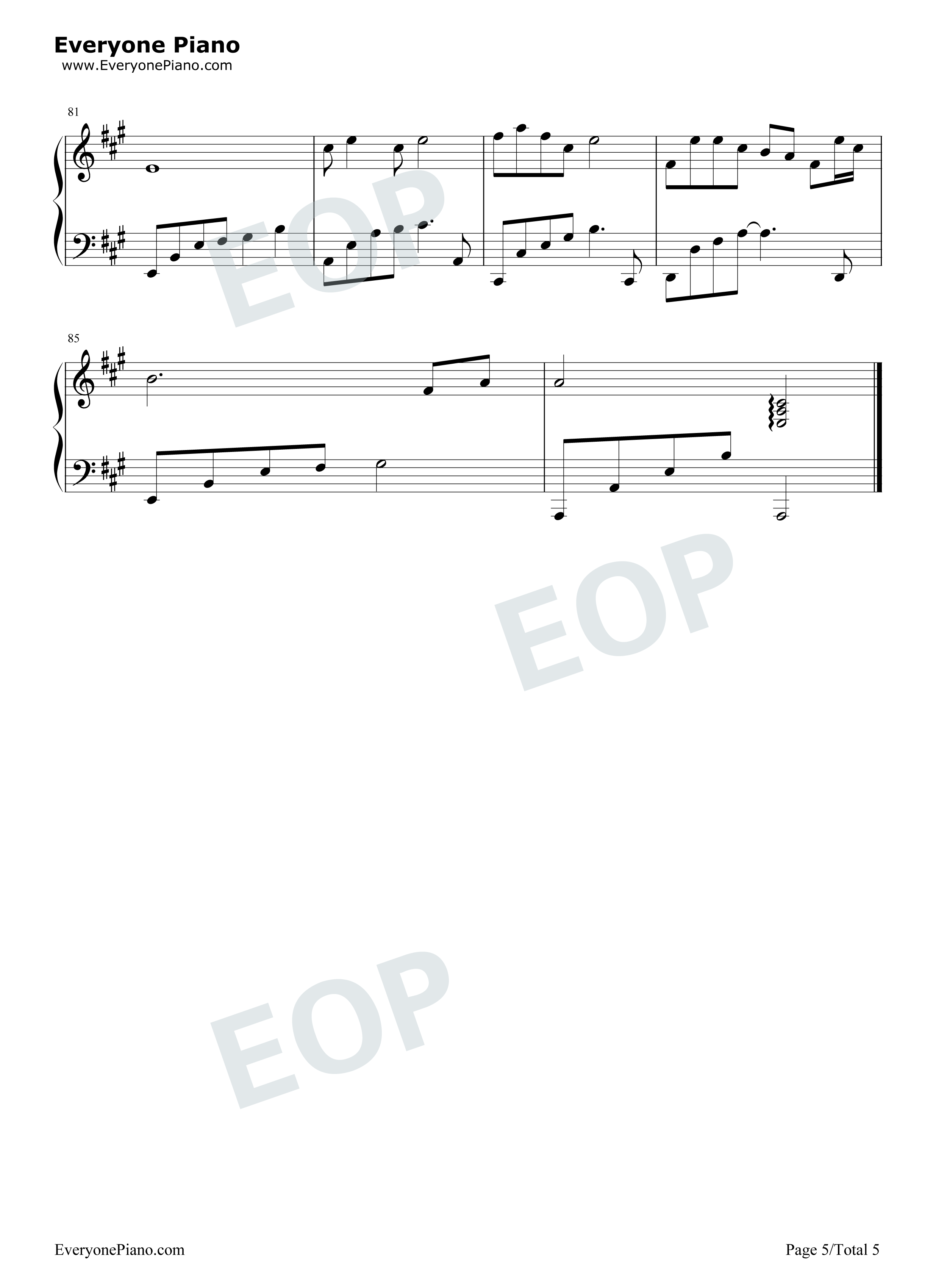 一纸情书钢琴谱_毛不易_岳云鹏