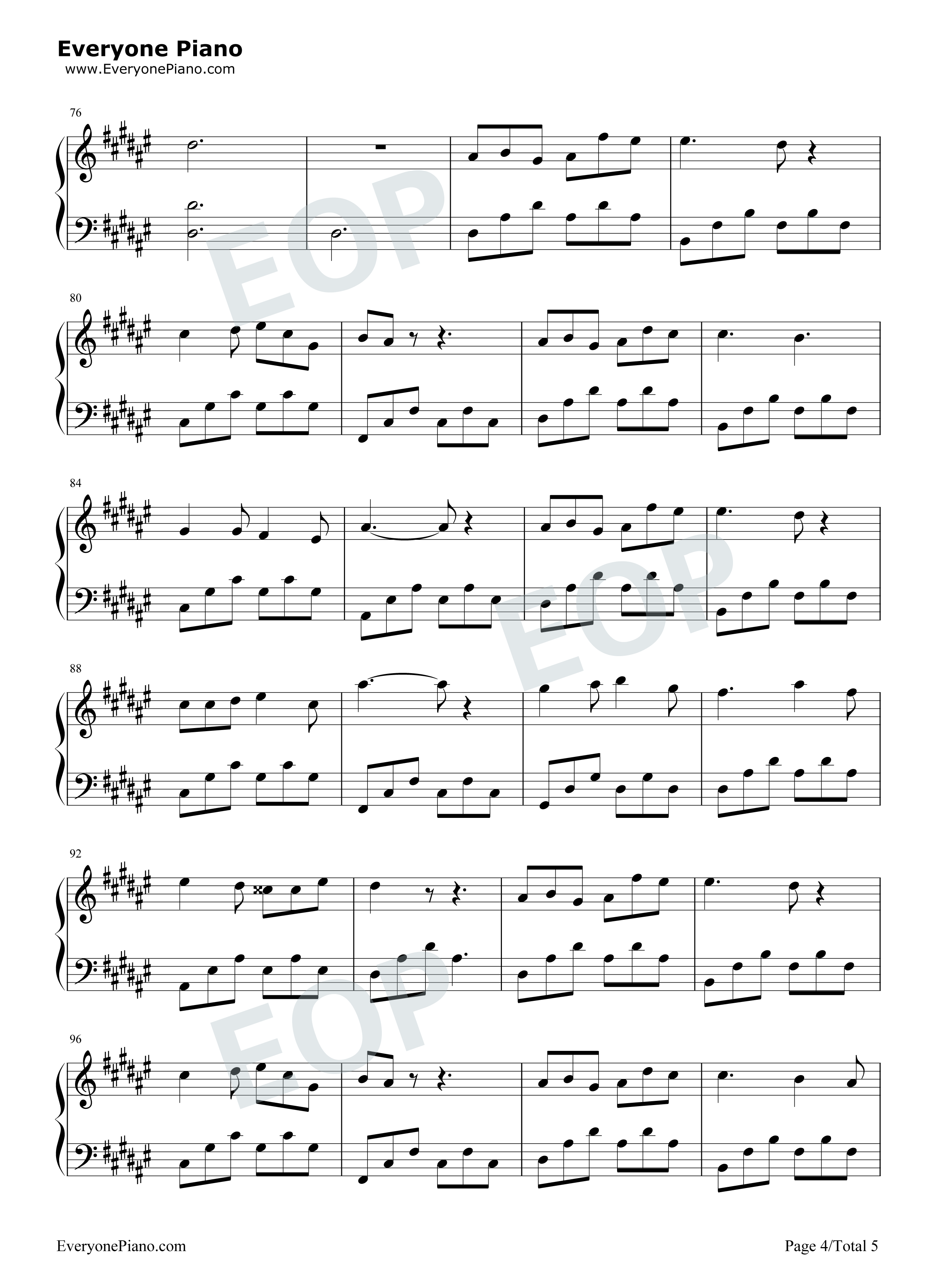 只要平凡钢琴谱_张杰_张碧晨