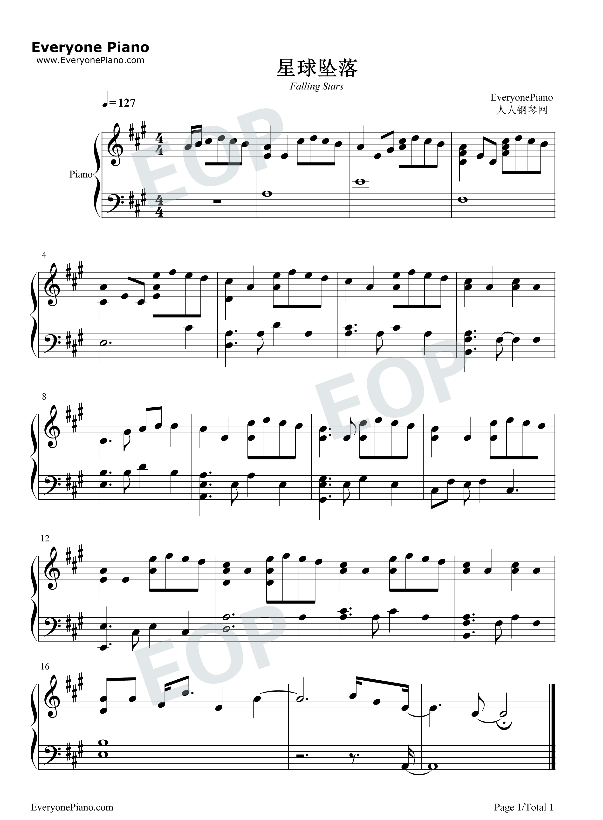 星球坠落钢琴谱_李佳隆_艾热