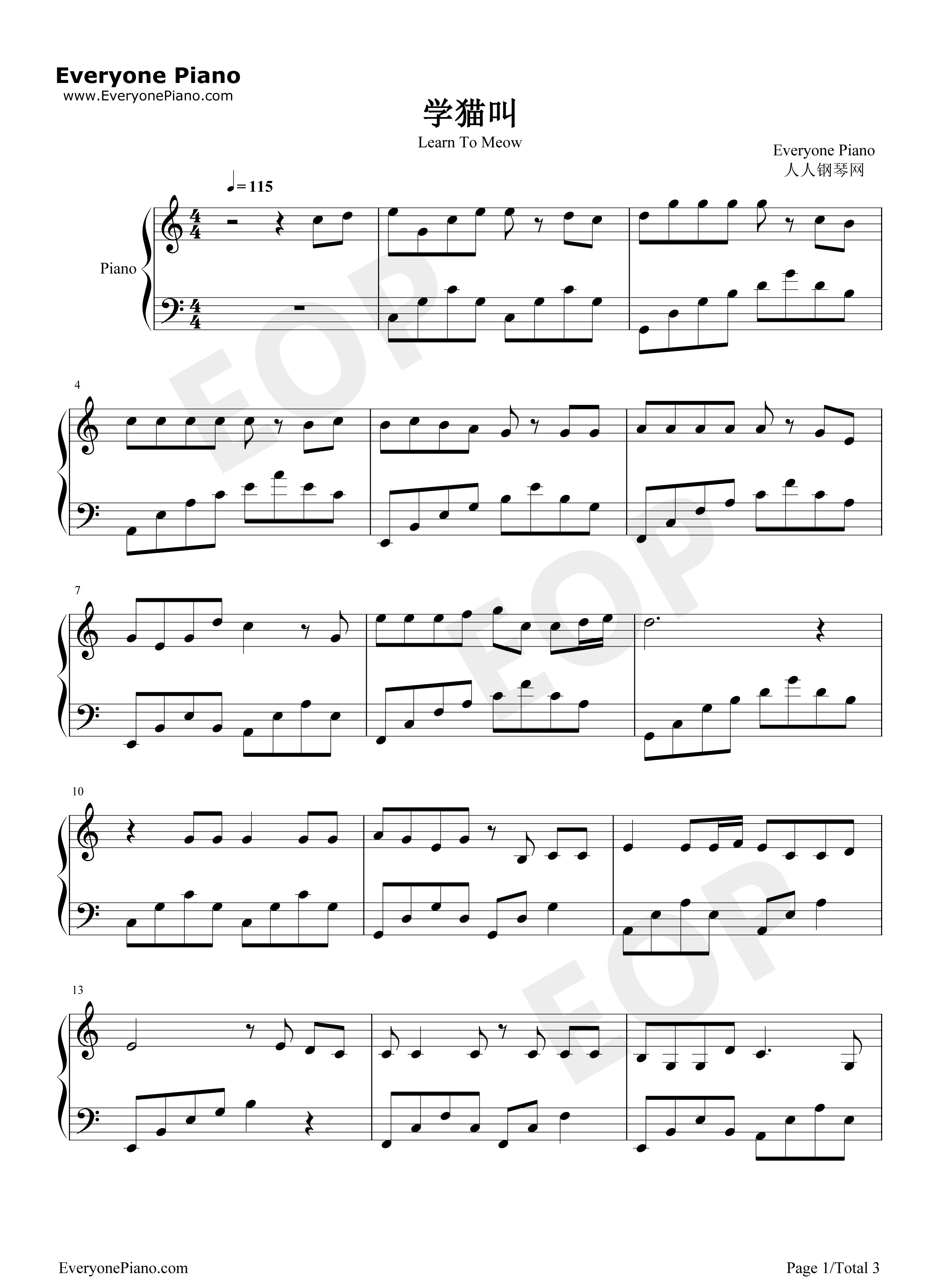 学猫叫钢琴谱_小潘潘_小峰峰