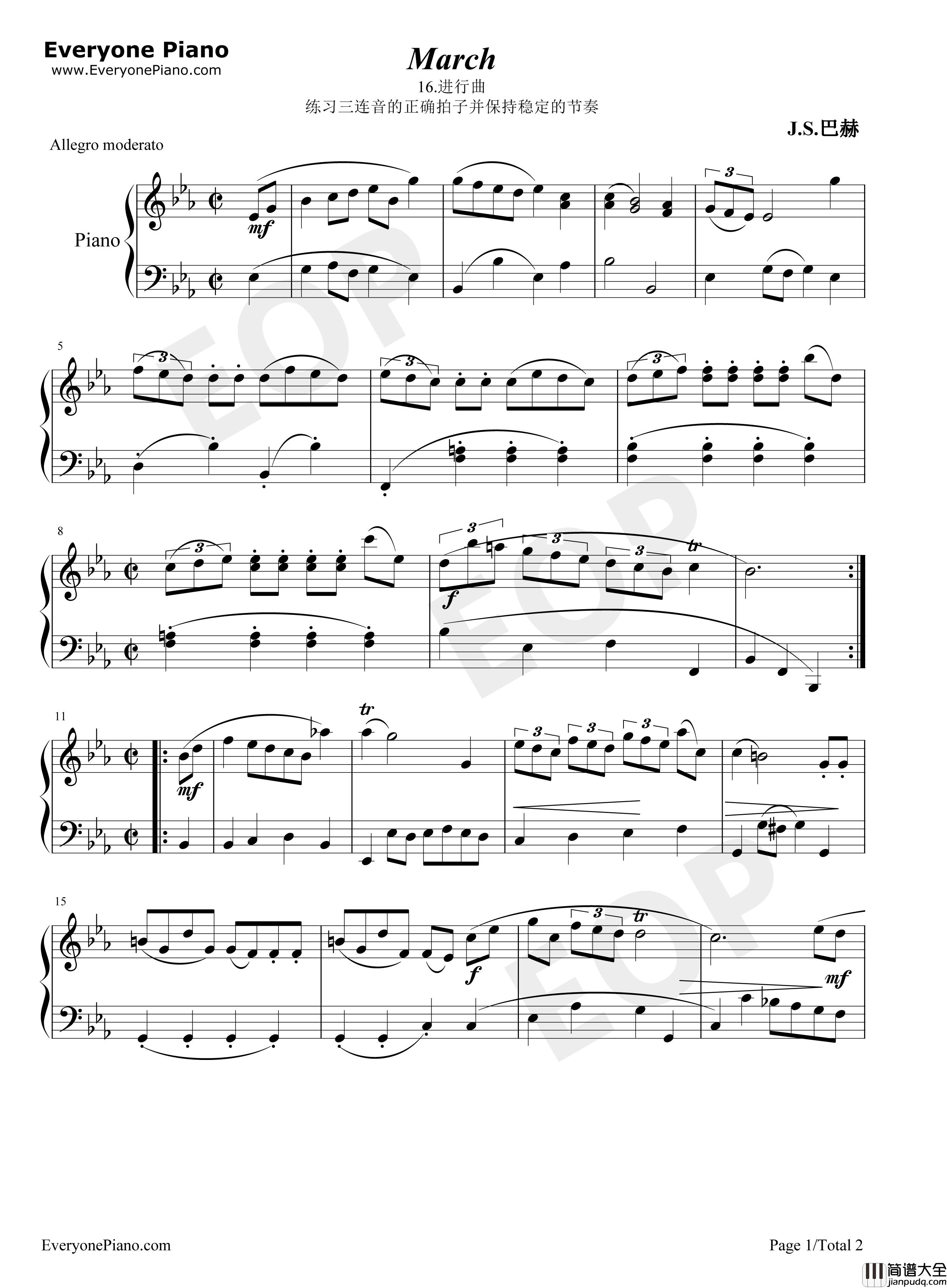 进行曲_16钢琴谱_巴赫