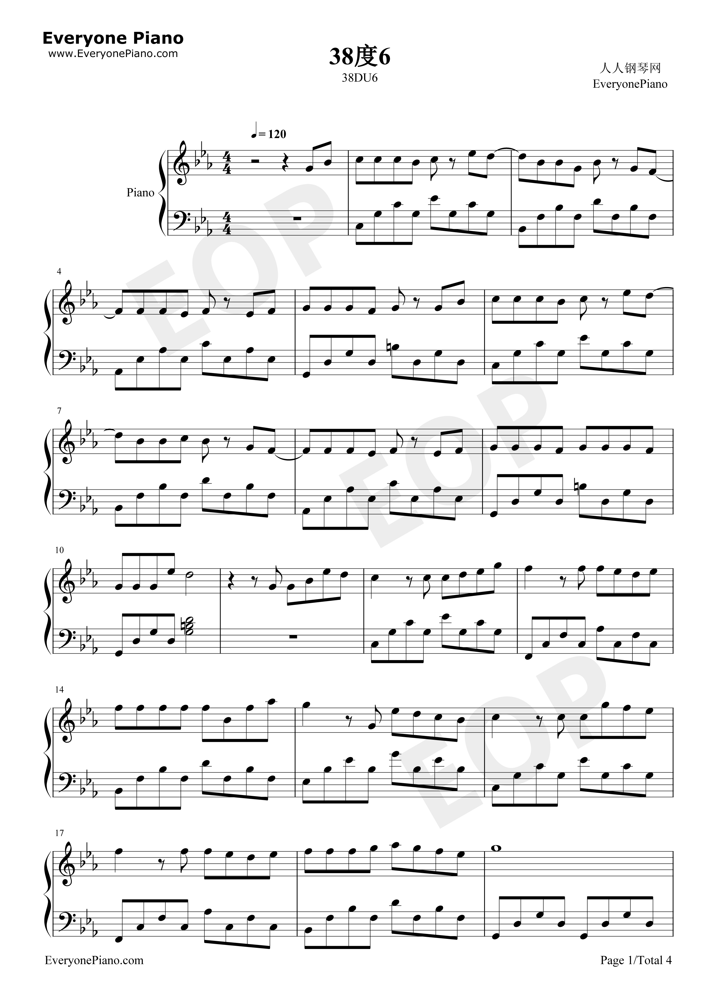 38度6钢琴谱_黑龙