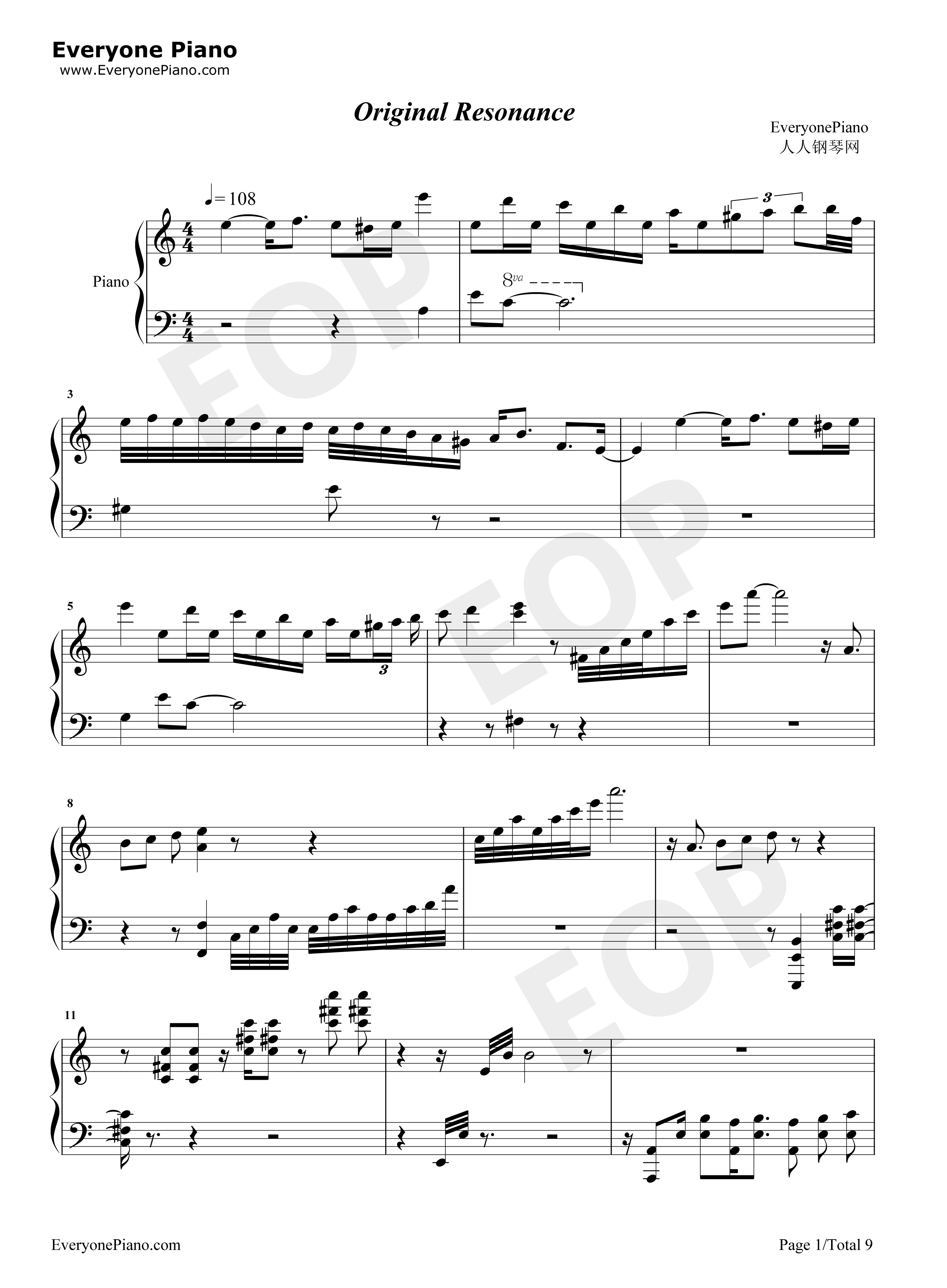 Original_Resonance钢琴谱_铃村健一_宫野真守