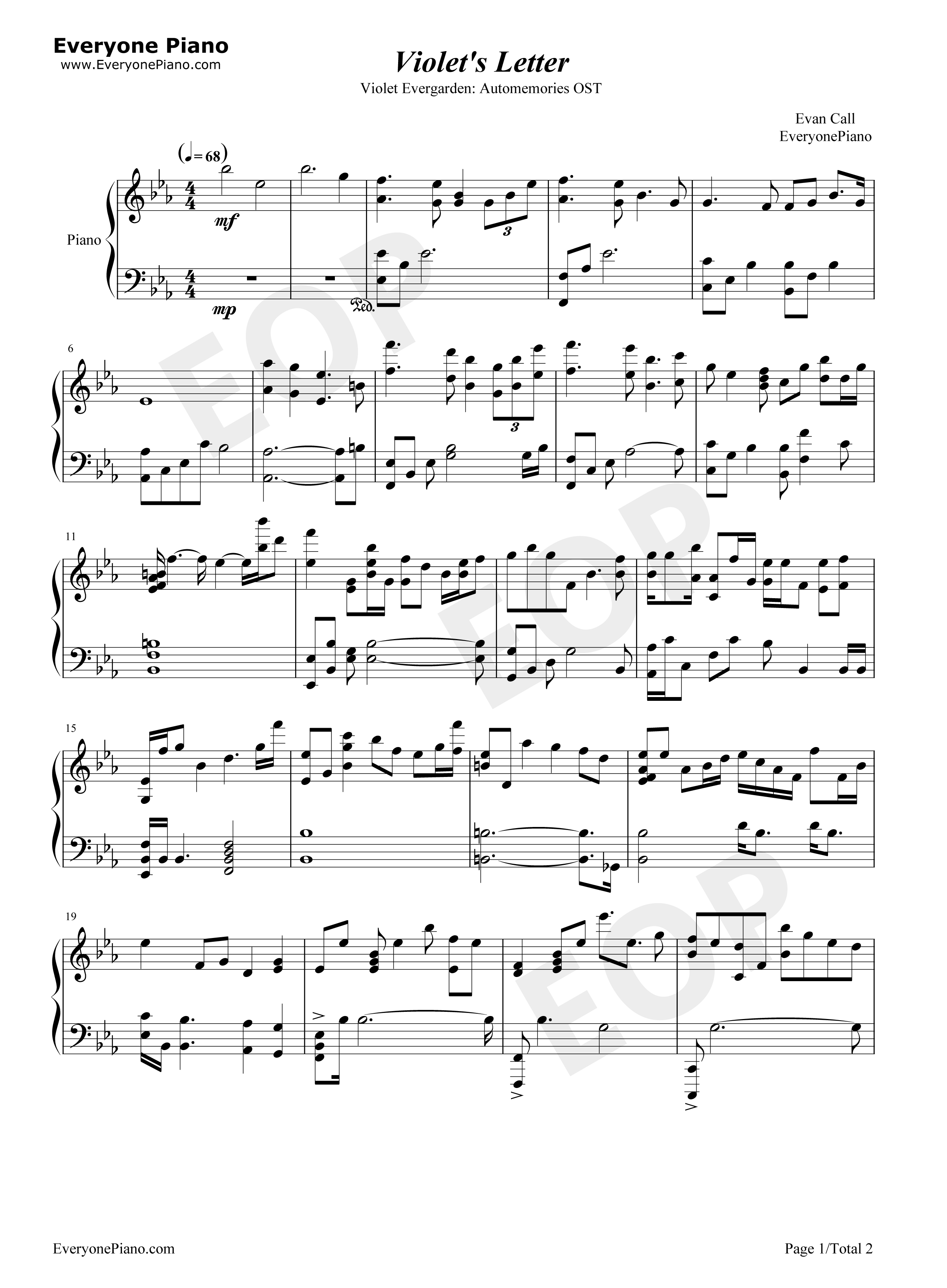 Violet's_Letter钢琴谱_Evan_Call