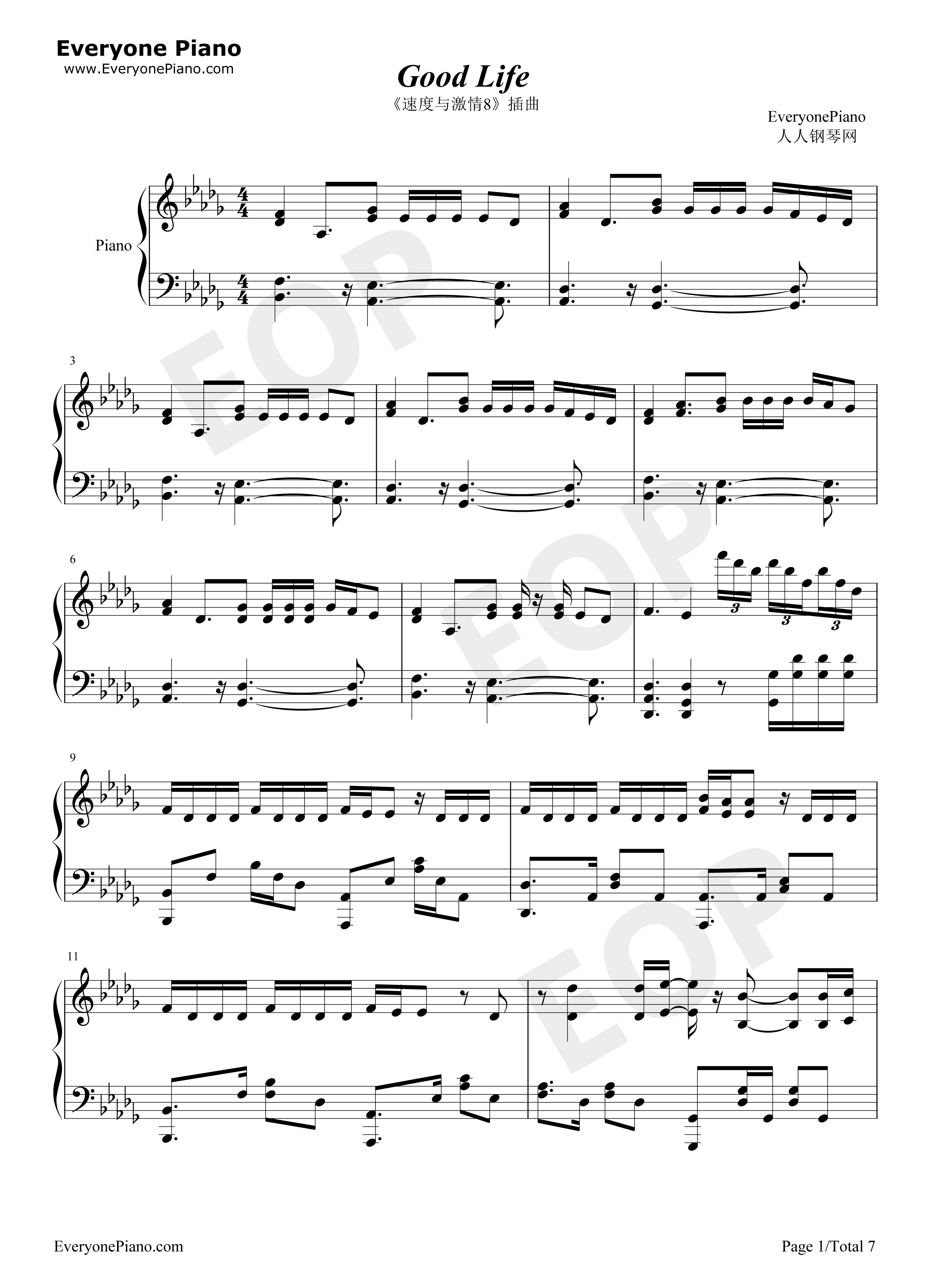 Good_Life钢琴谱_G_Eazy_Kehlani