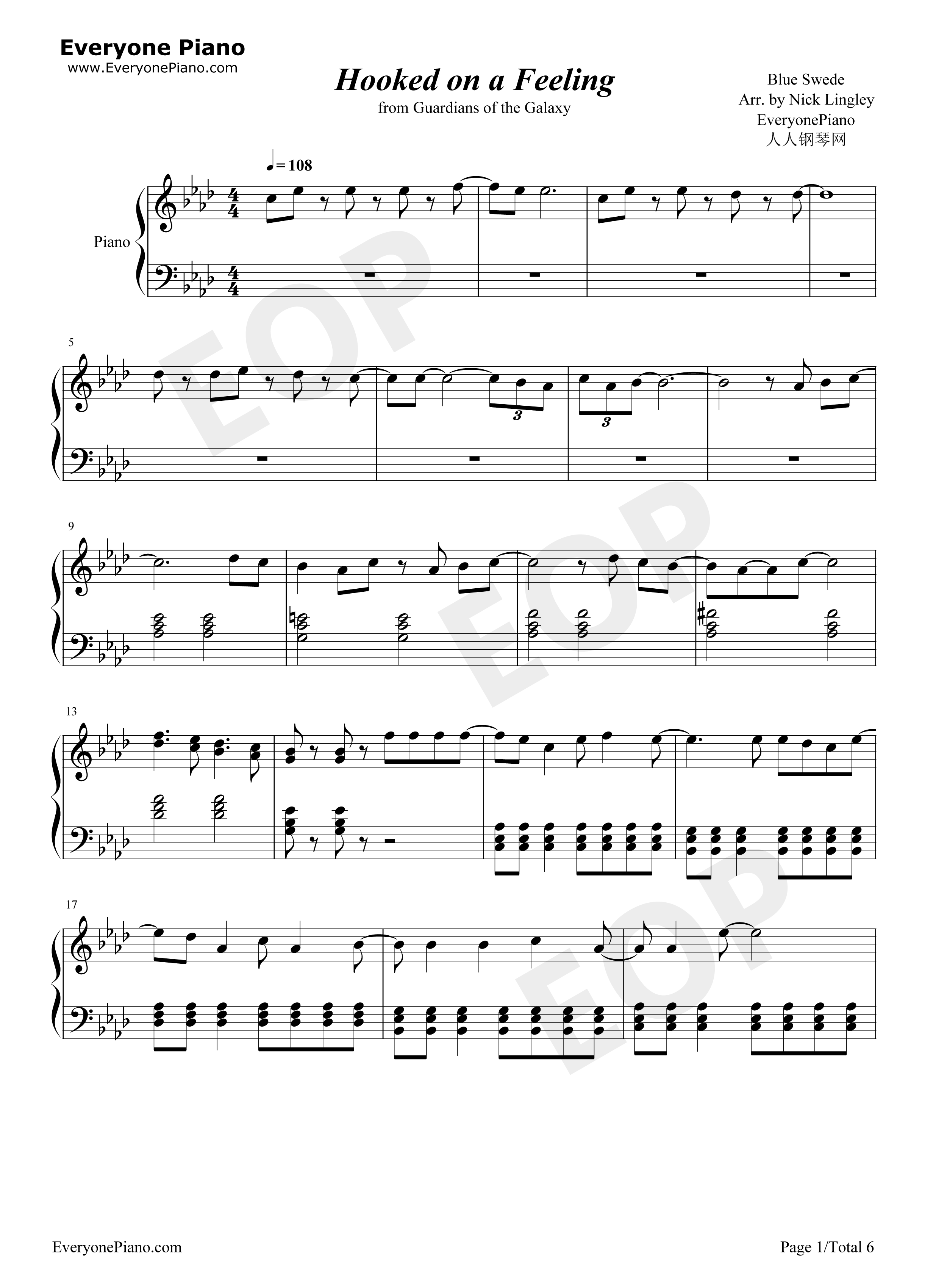 Hooked_on_a_Feeling钢琴谱_Blue_Swede