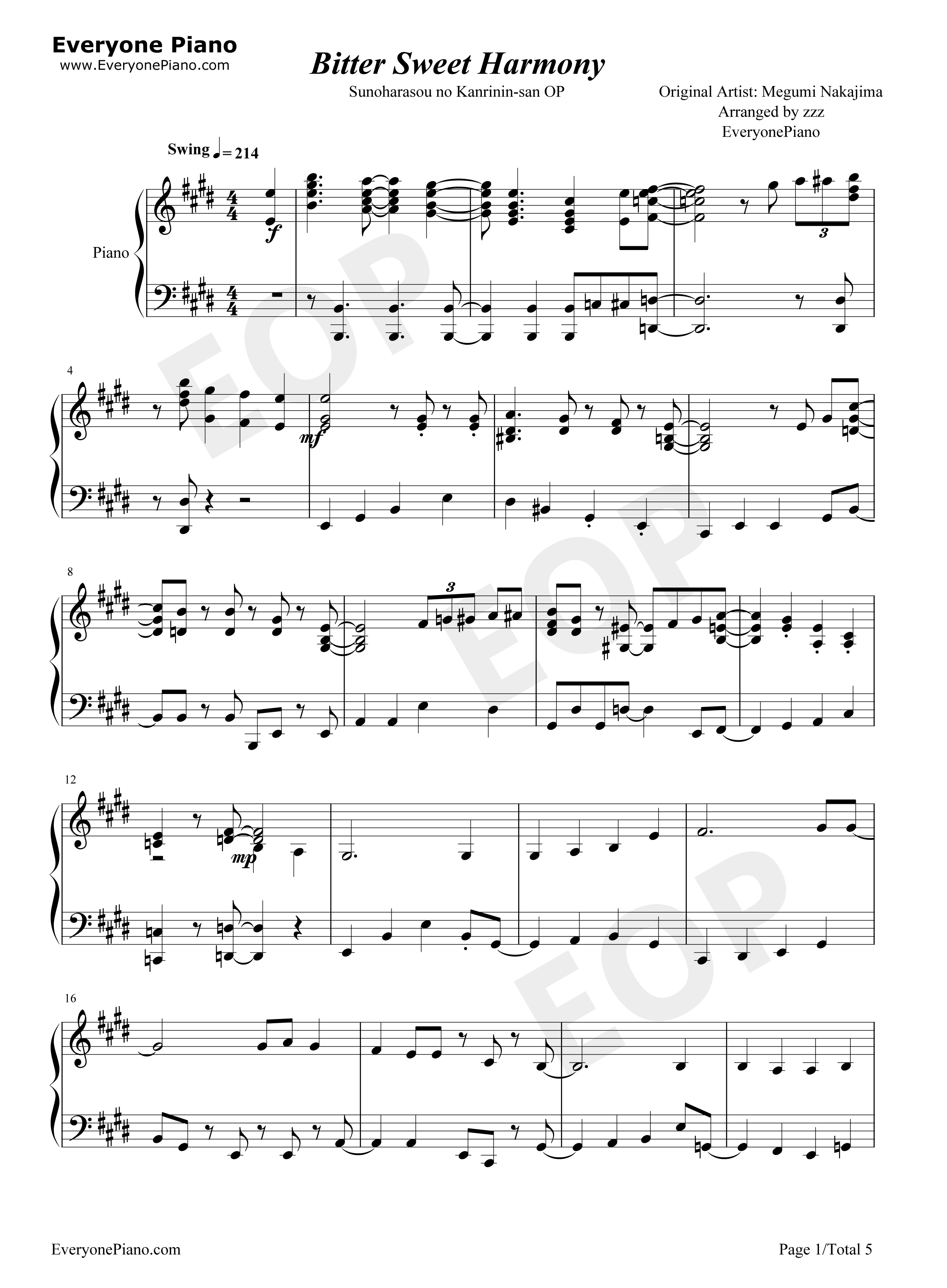 Bitter_Sweet_Harmony钢琴谱_中岛爱