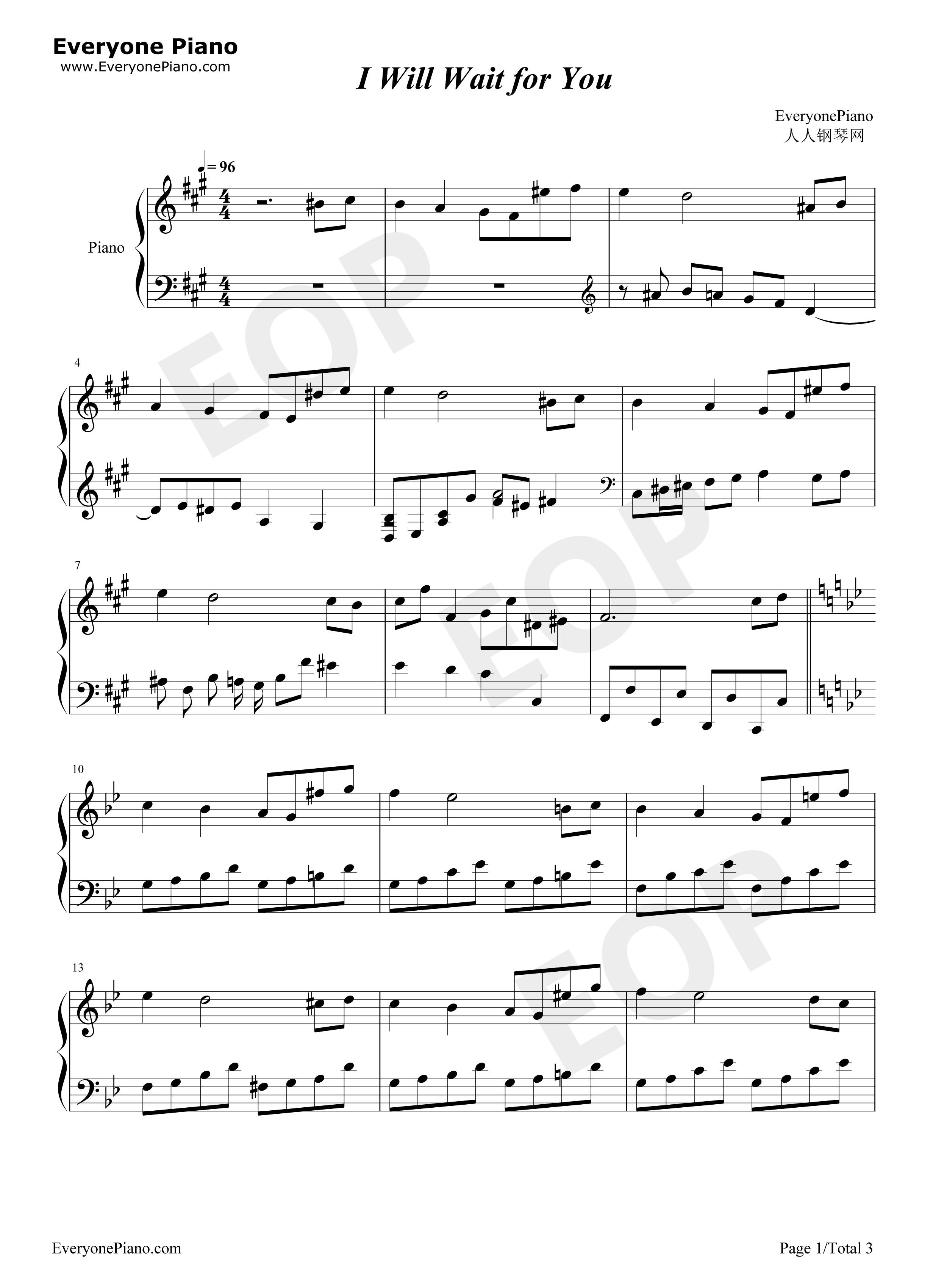 I_Will_Wait_For_You钢琴谱_Michel_Legrand